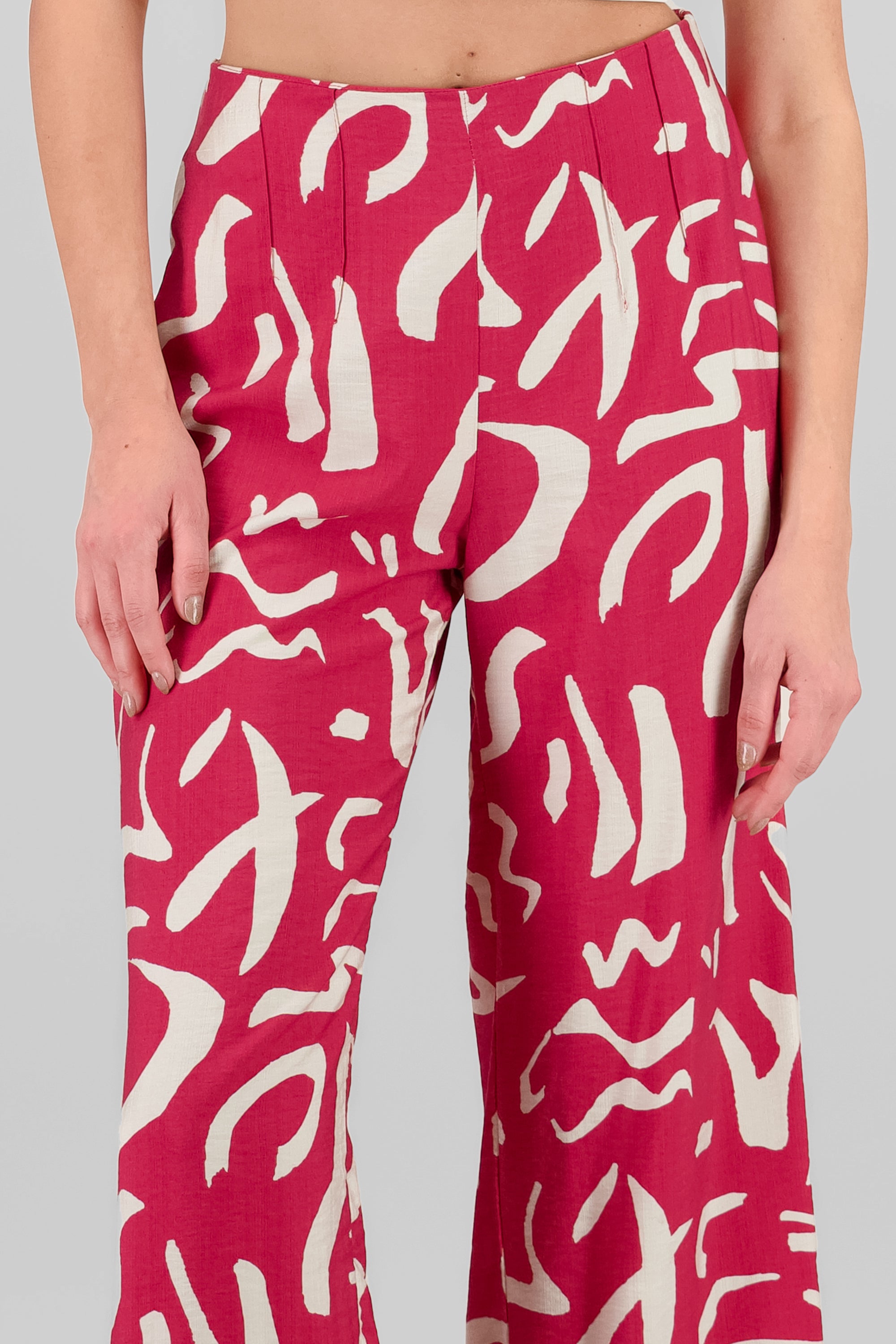 Pantalon wide leg estampado detalle pinzas ROJO COMBO