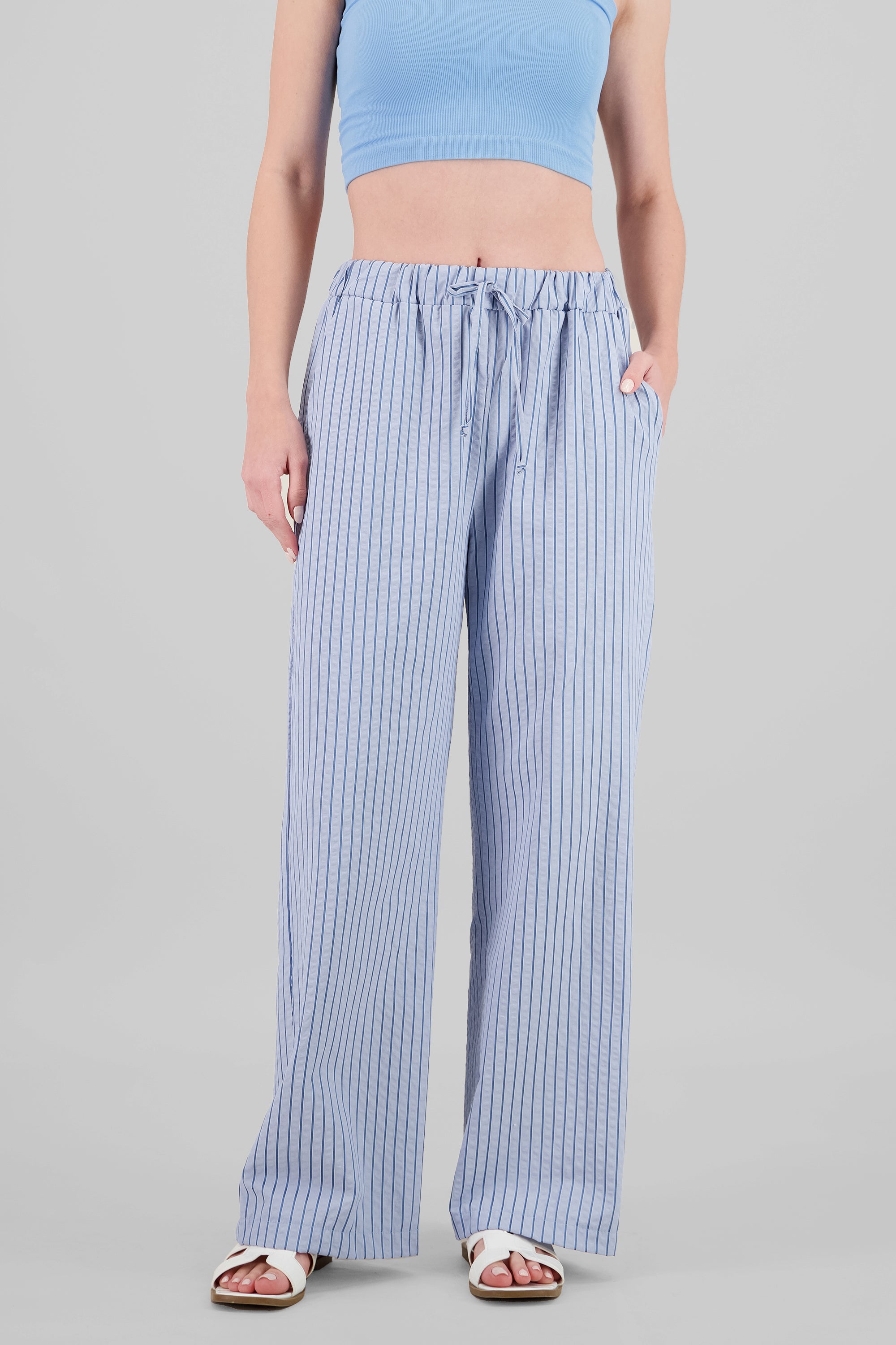 Pantalon amplio rayas detalle bolsas AZUL