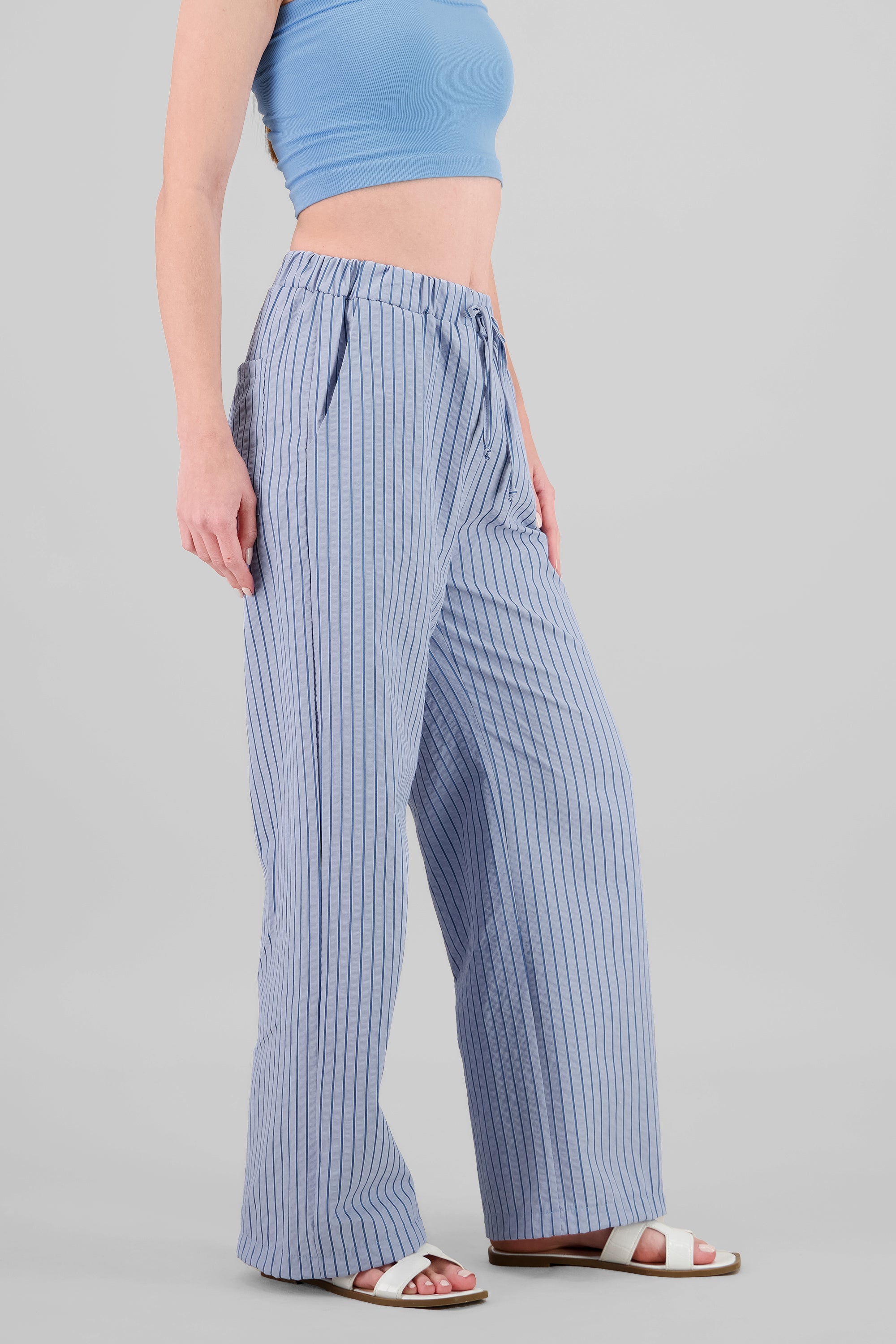 Pantalon amplio rayas detalle bolsas AZUL