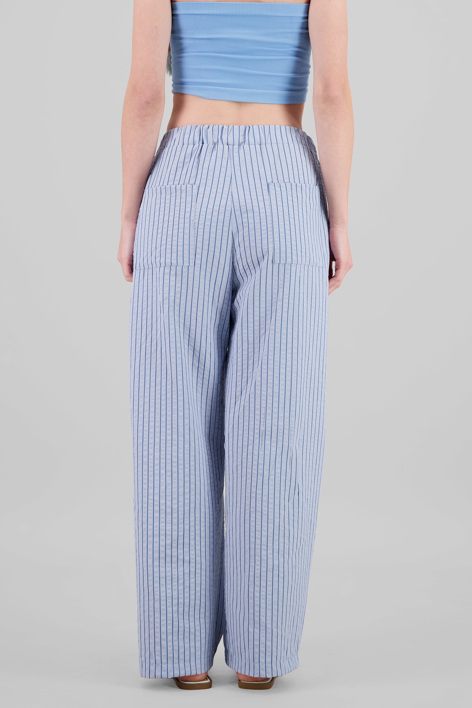 Pantalon amplio rayas detalle bolsas AZUL
