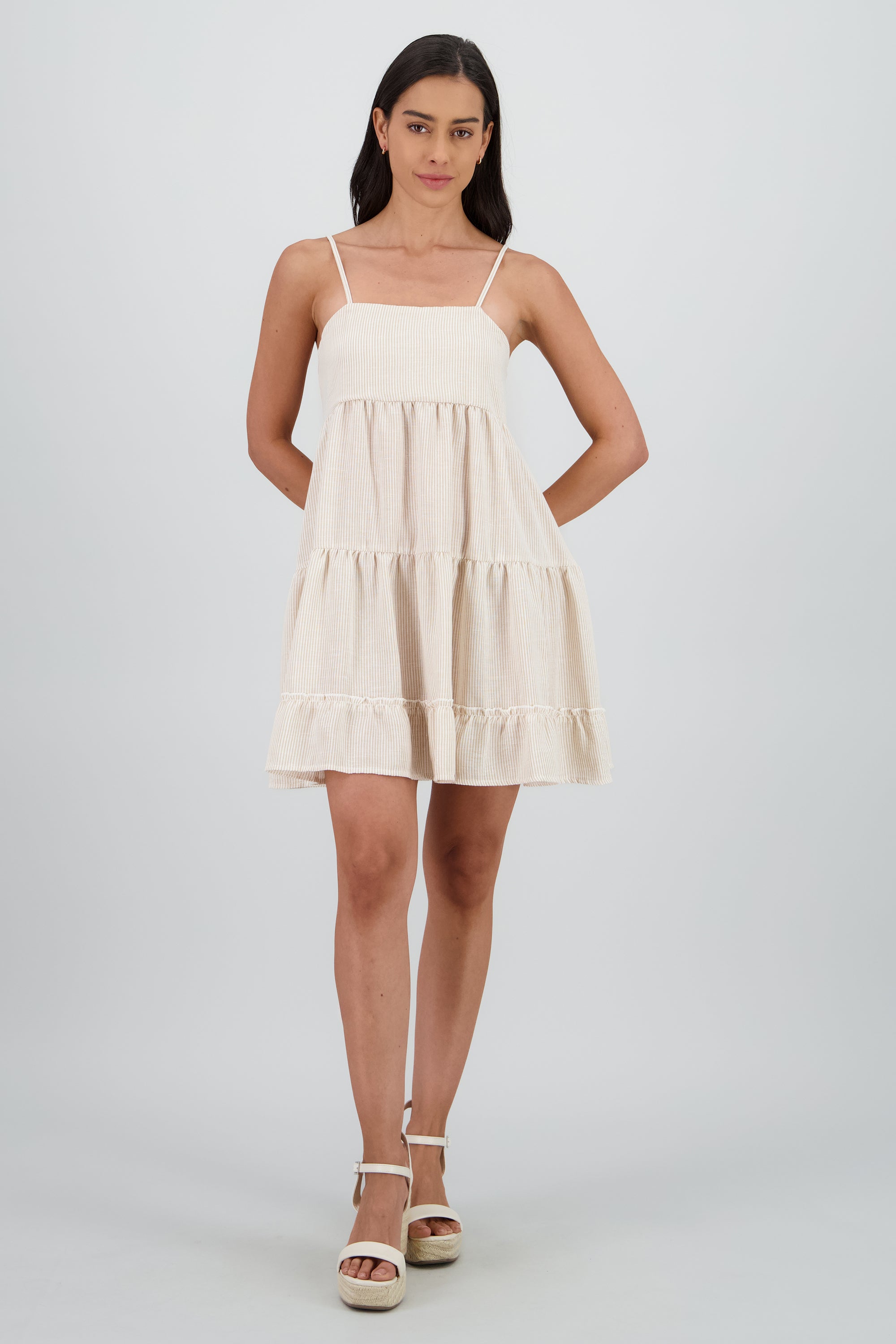 Vestido tirantes midi rayas KHAKI COMBO