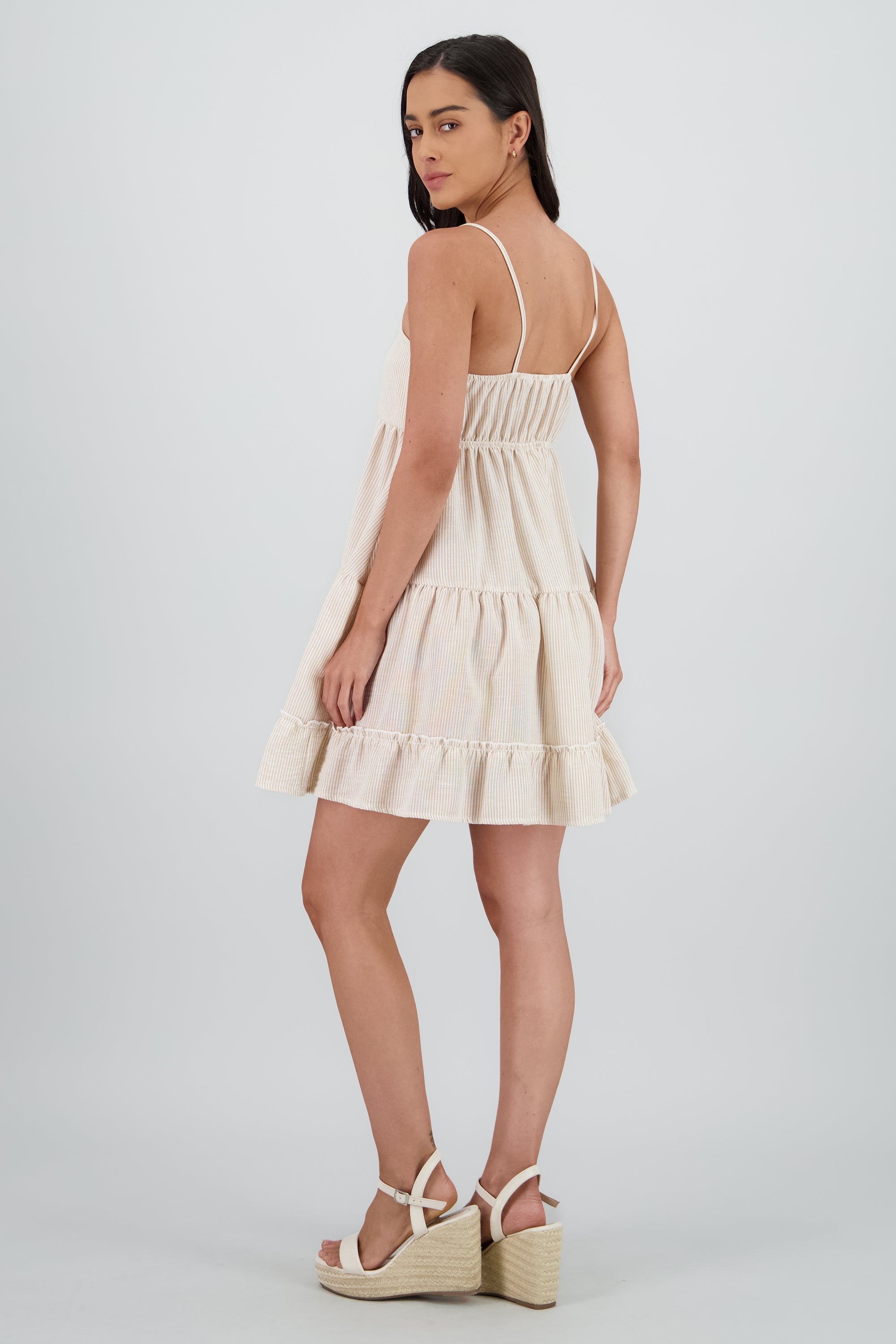 Vestido tirantes midi rayas KHAKI COMBO
