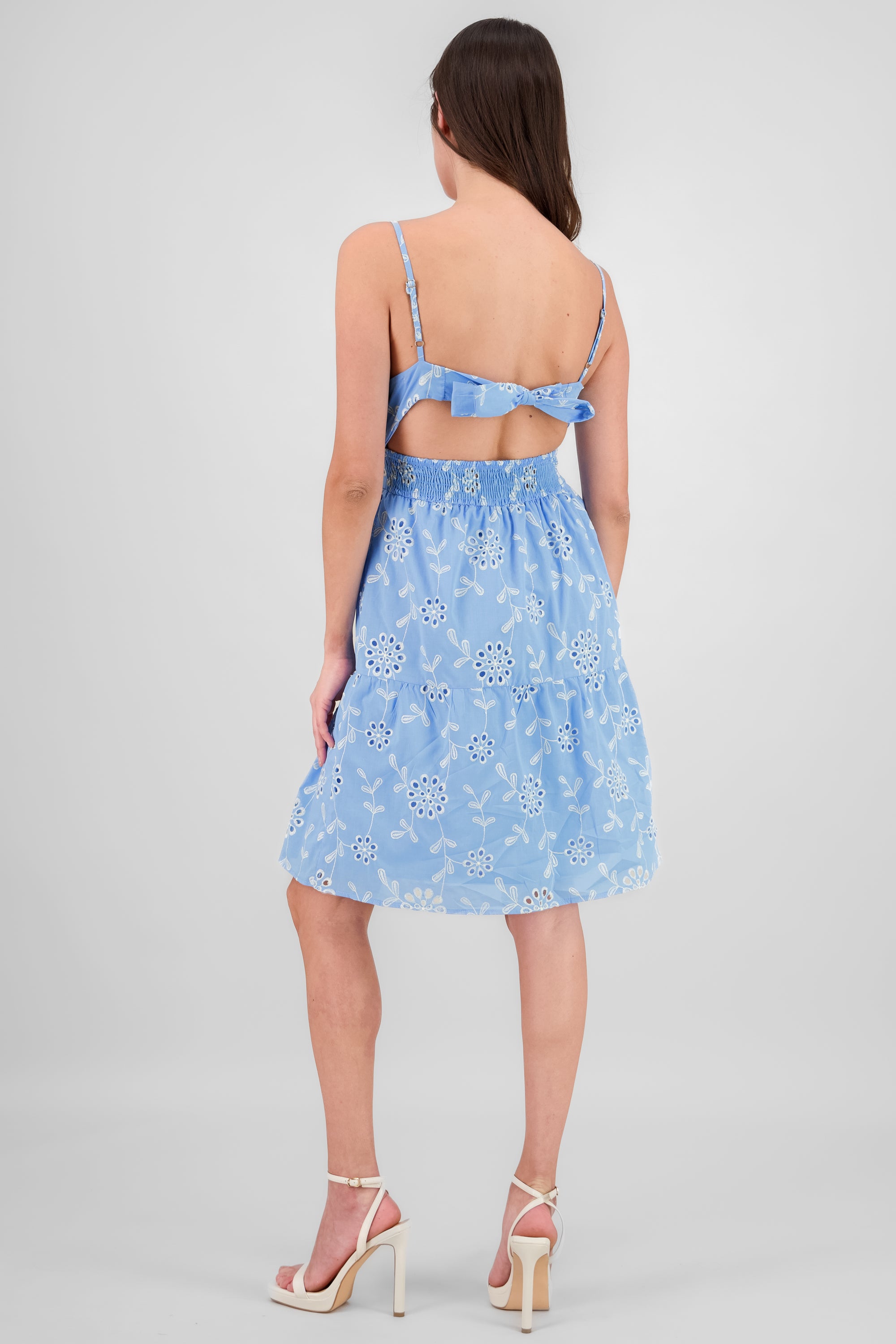 Vestido mini tirantes detalle bordado flores AZUL COMBO