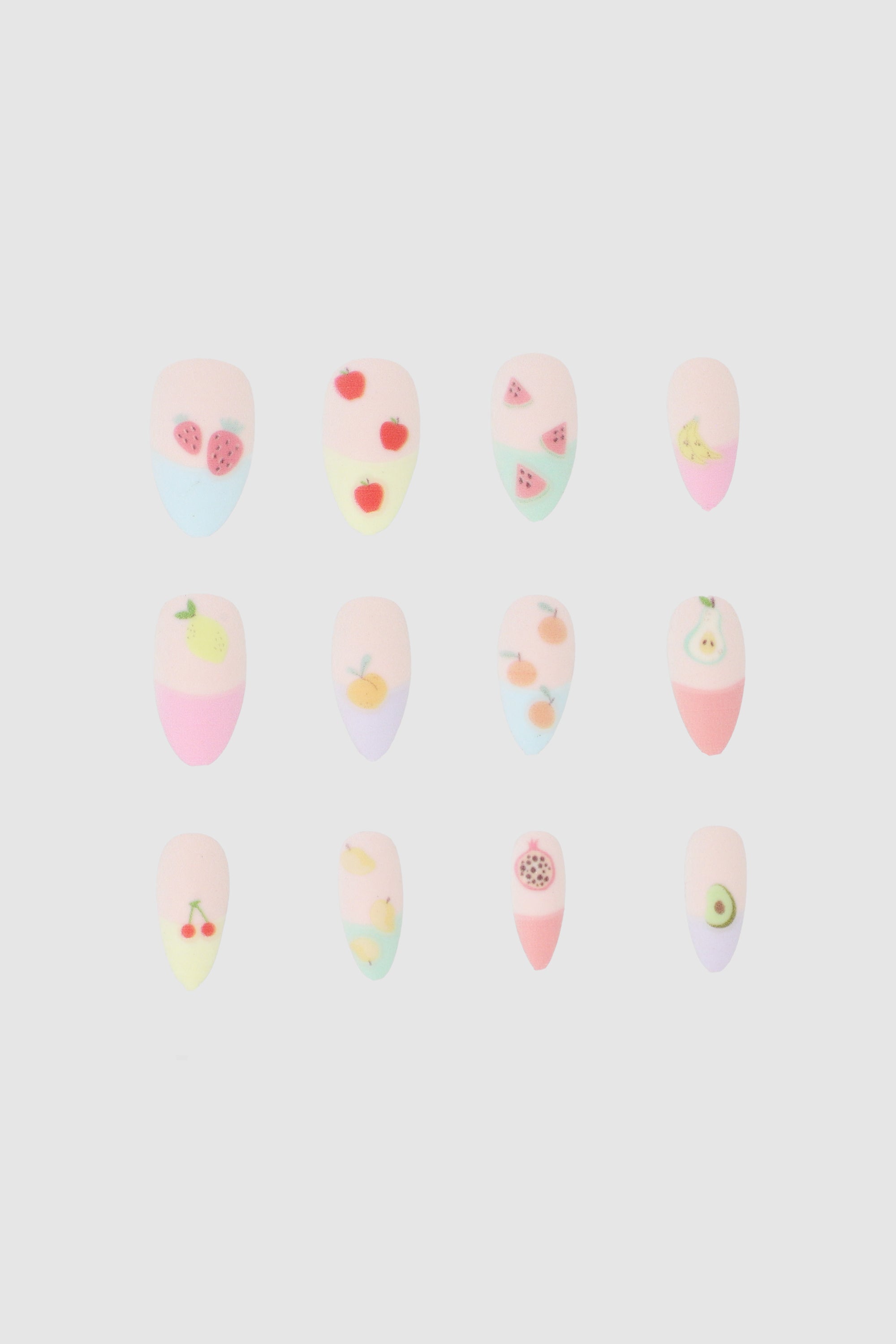 Set 12 uñas french frutas MULTICOLOR