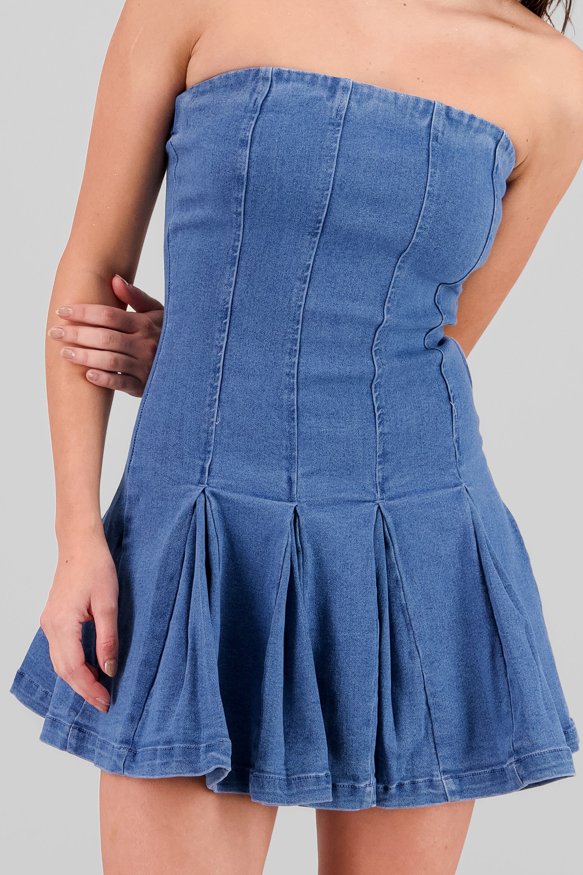 Vestido denim tableada MEDIUM WASH
