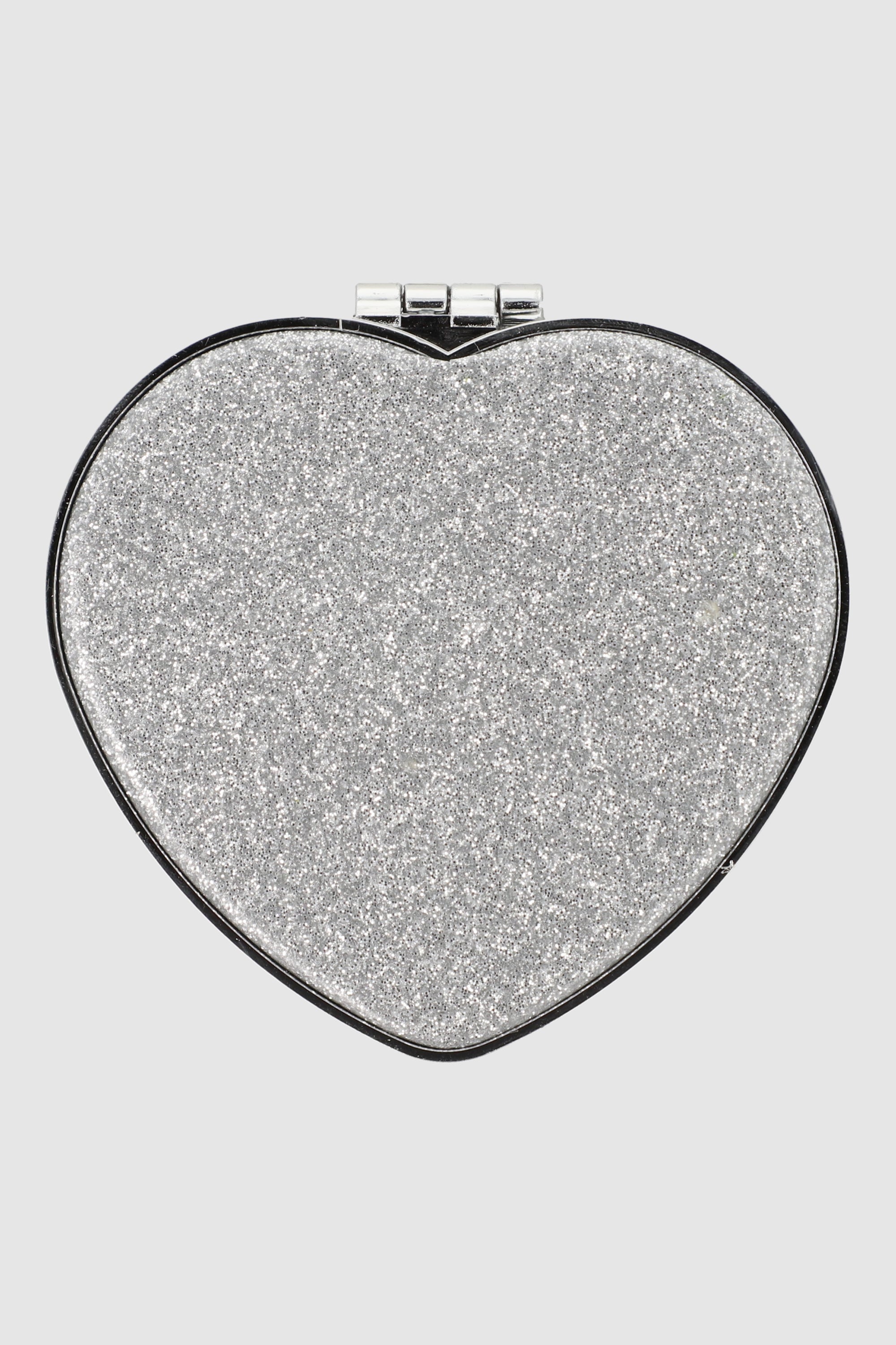 Espejo compacto corazón glitter PLATA