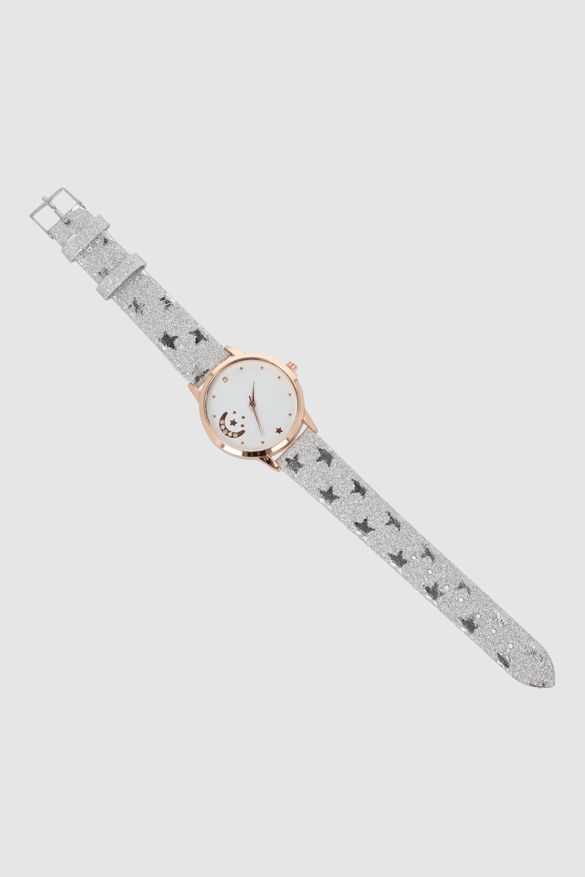 RELOJ PRINT LUNA ESTRELLAS PLATA