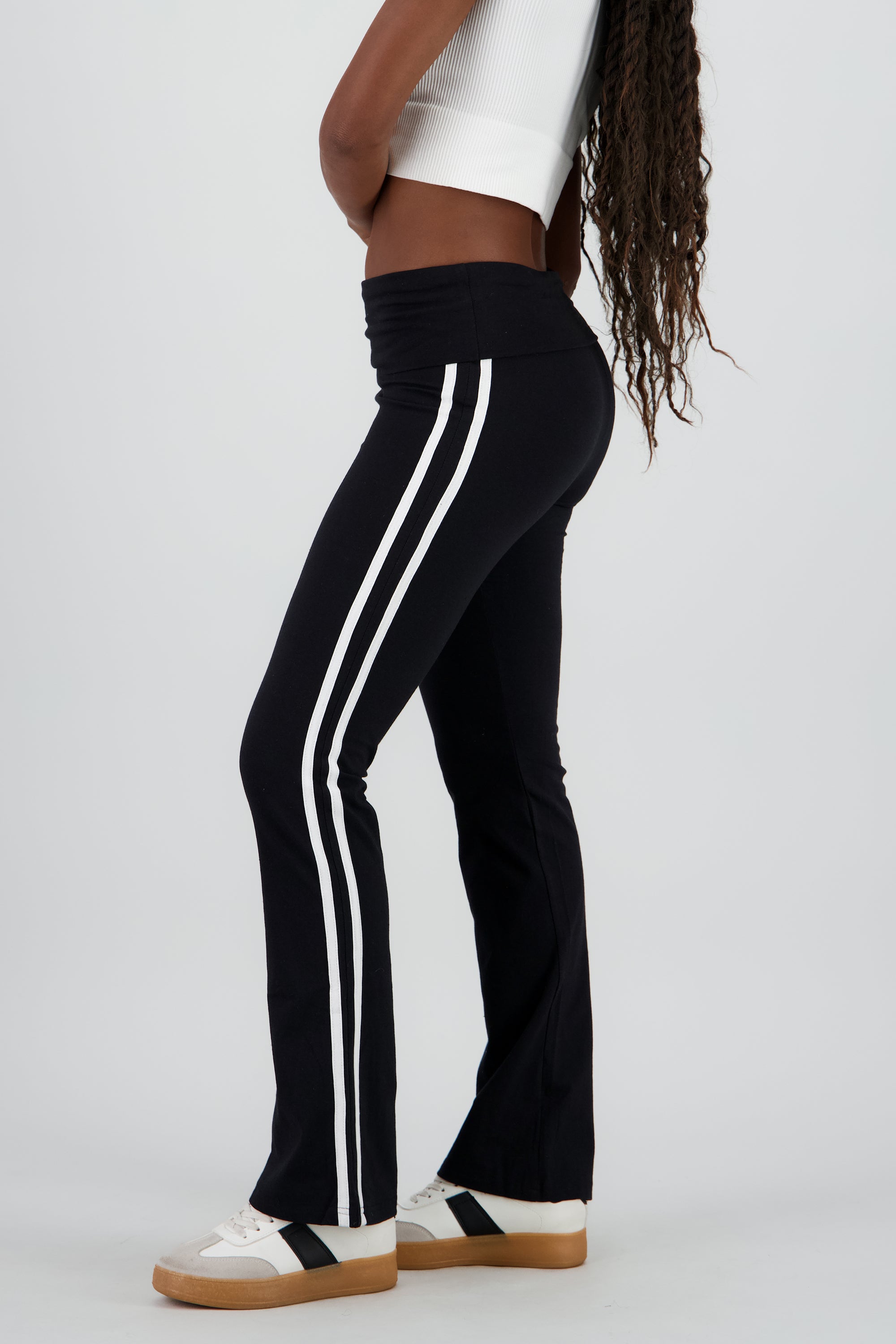 Pants con dobles en la pretina de rayas NEGRO