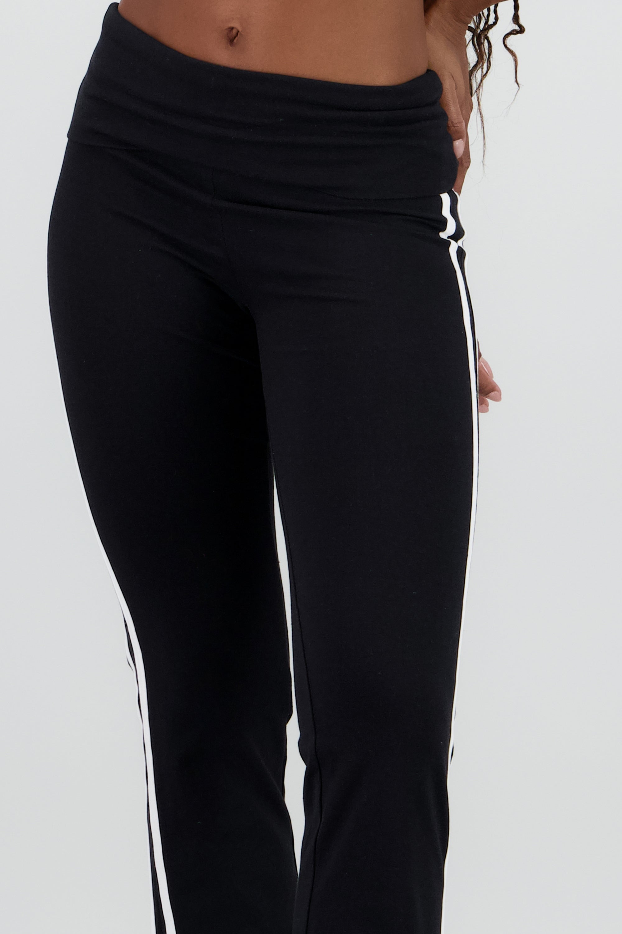 Pants con dobles en la pretina de rayas NEGRO