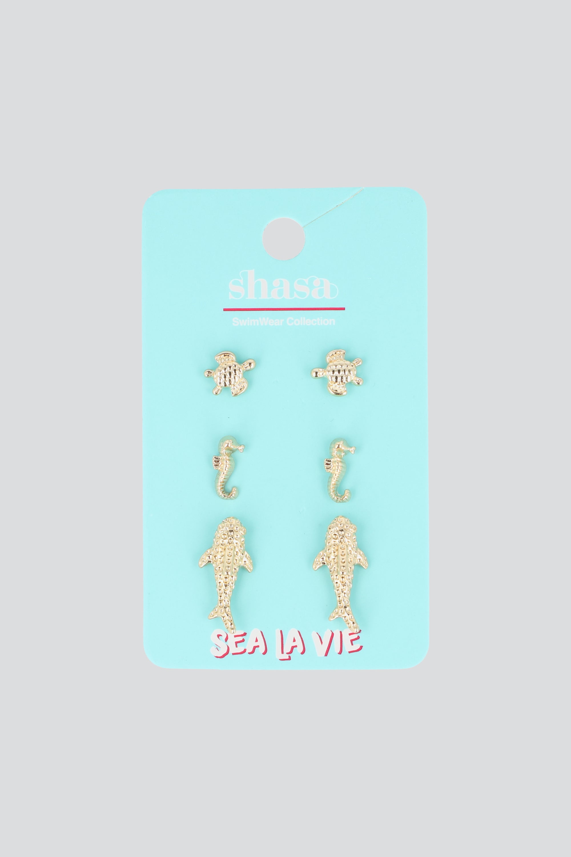 SET 3 PARES ARETES ANIMALES MAR ORO