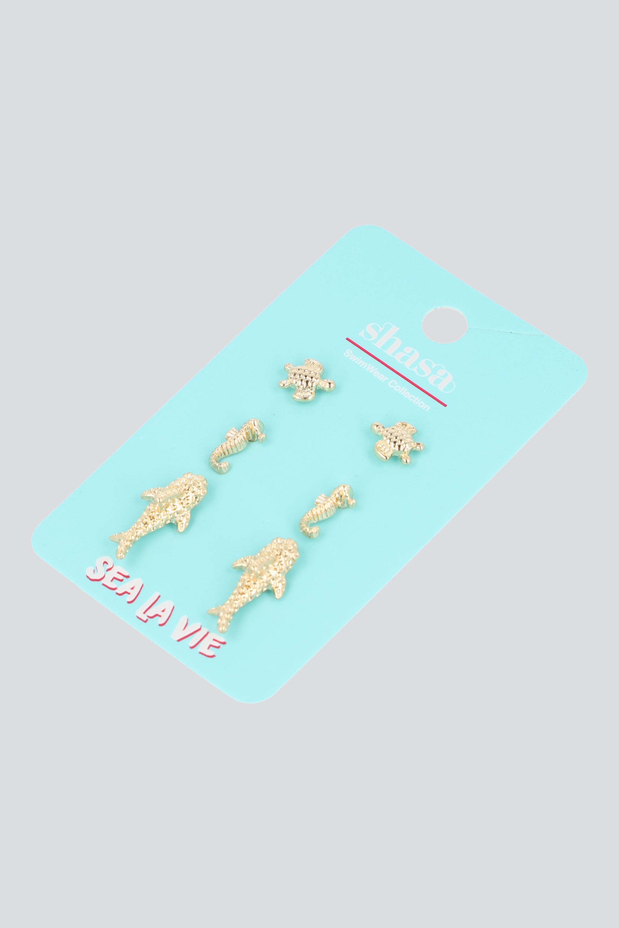 SET 3 PARES ARETES ANIMALES MAR ORO