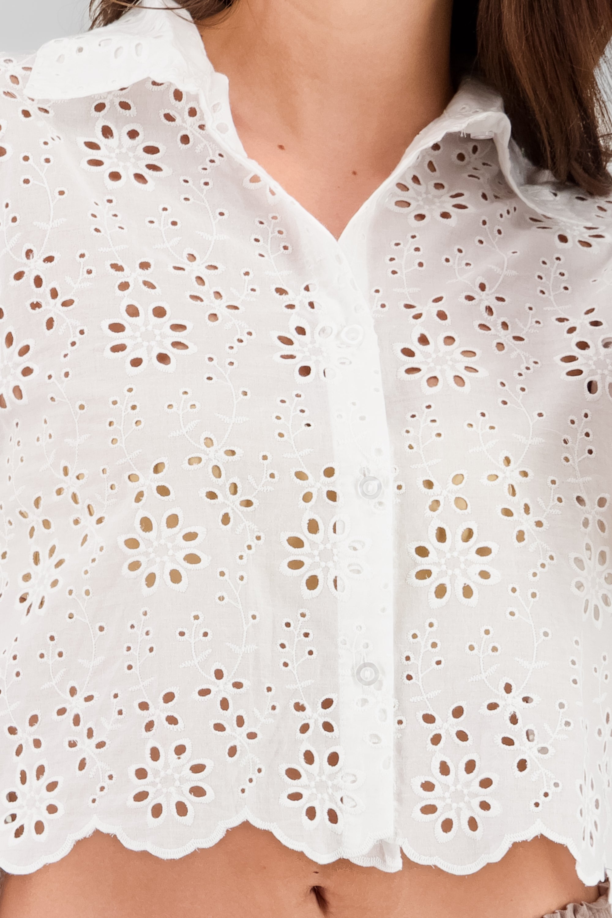 Camisa con detalle de eyelet BLANCO