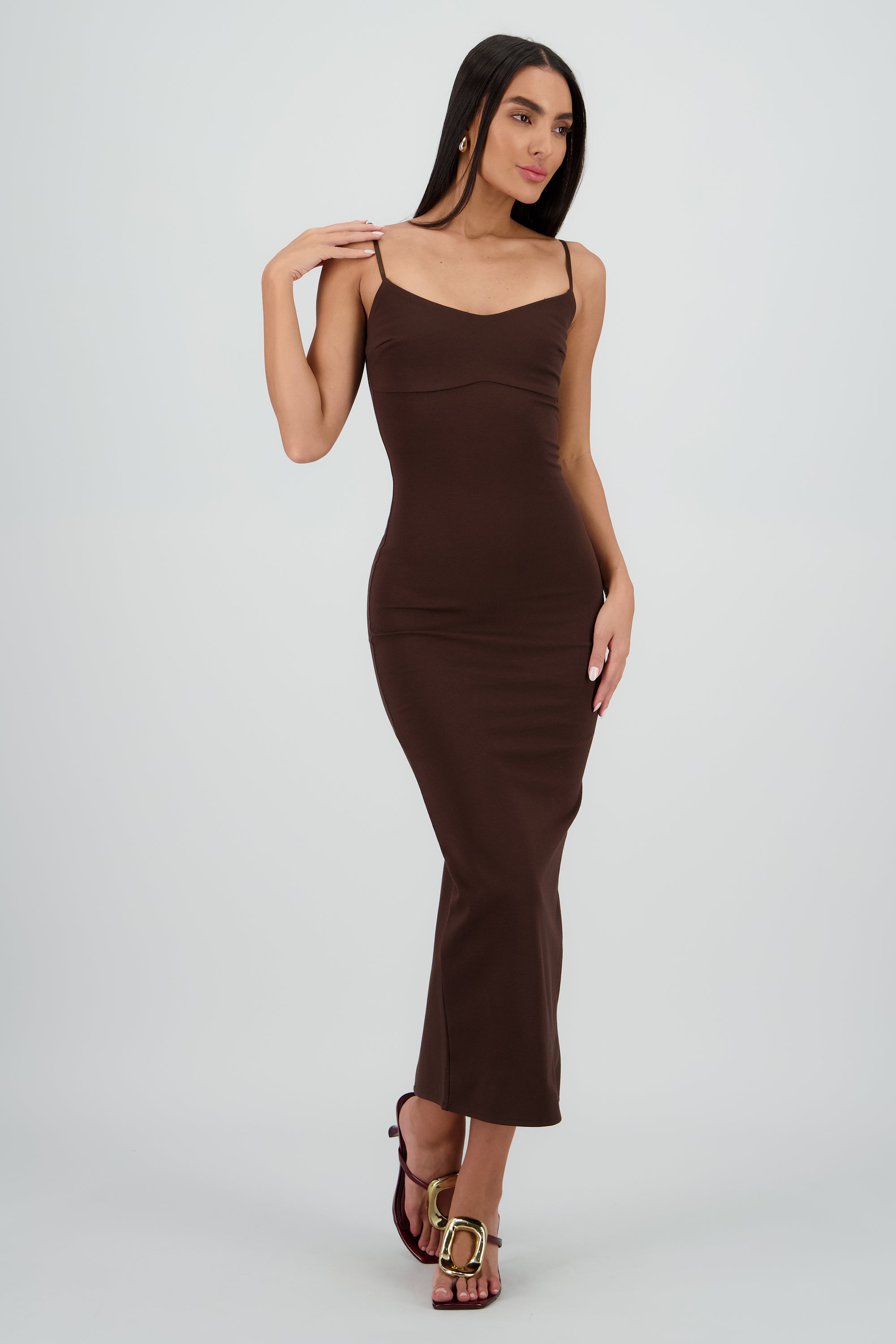 Maxi vestido bodycon liso CHOCOLATE