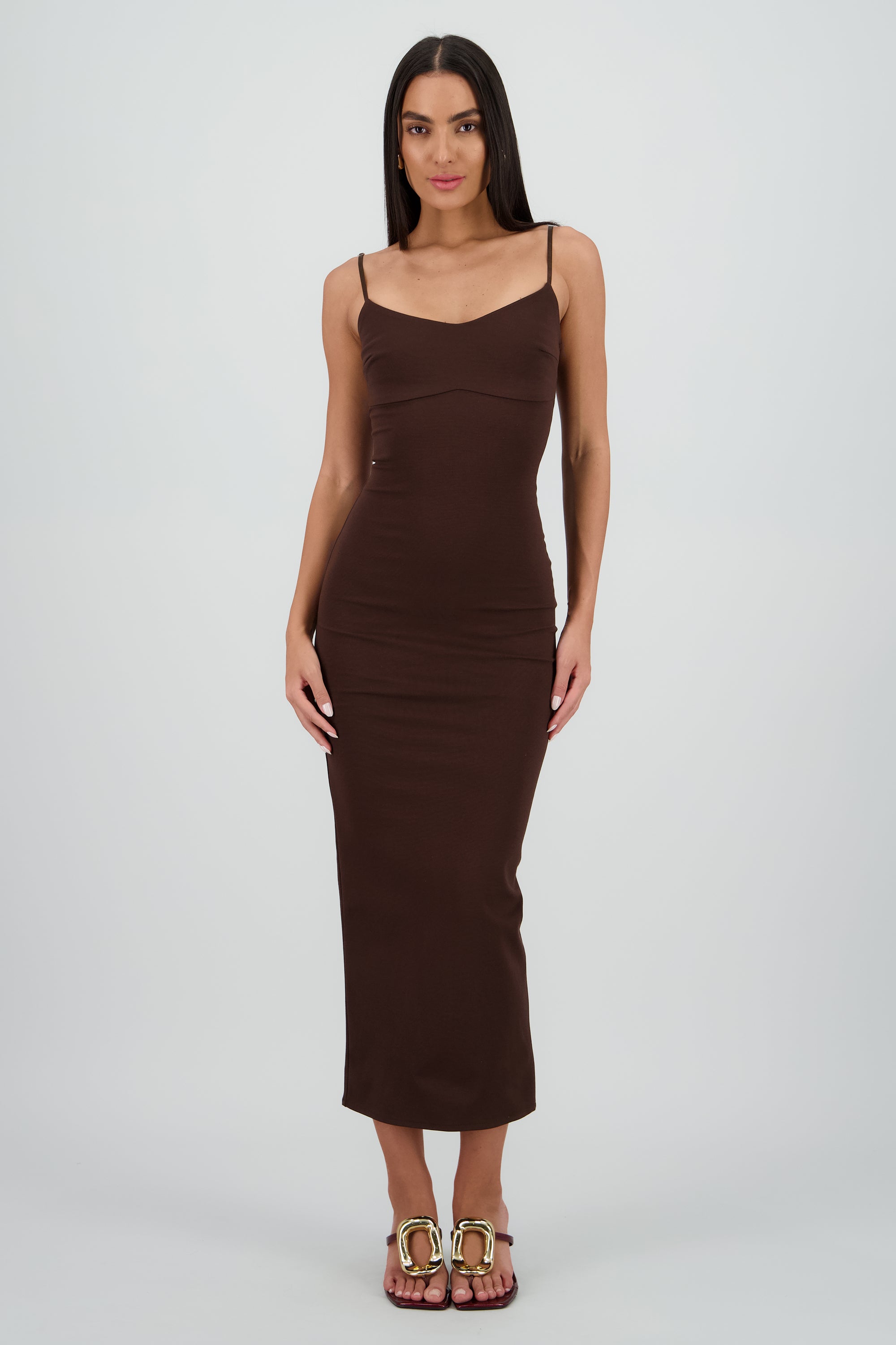 Maxi vestido bodycon liso CHOCOLATE