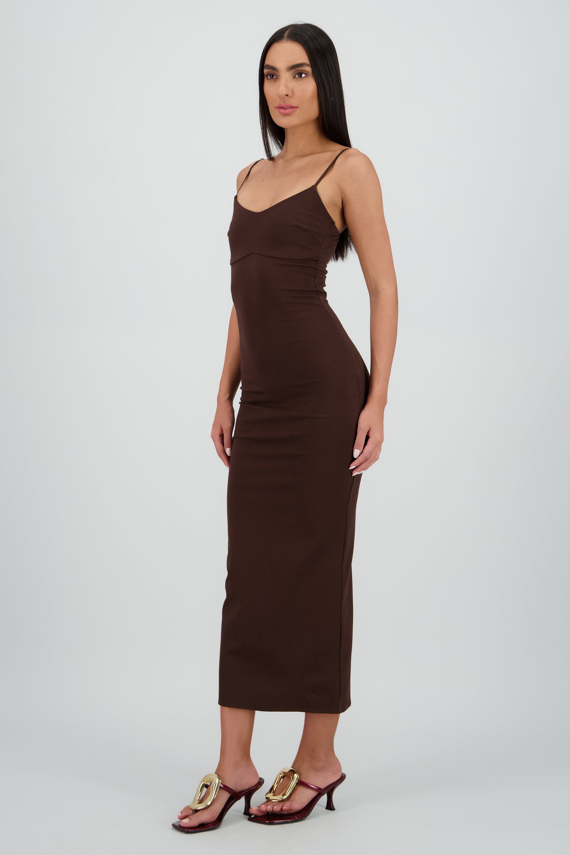 Maxi vestido bodycon liso CHOCOLATE