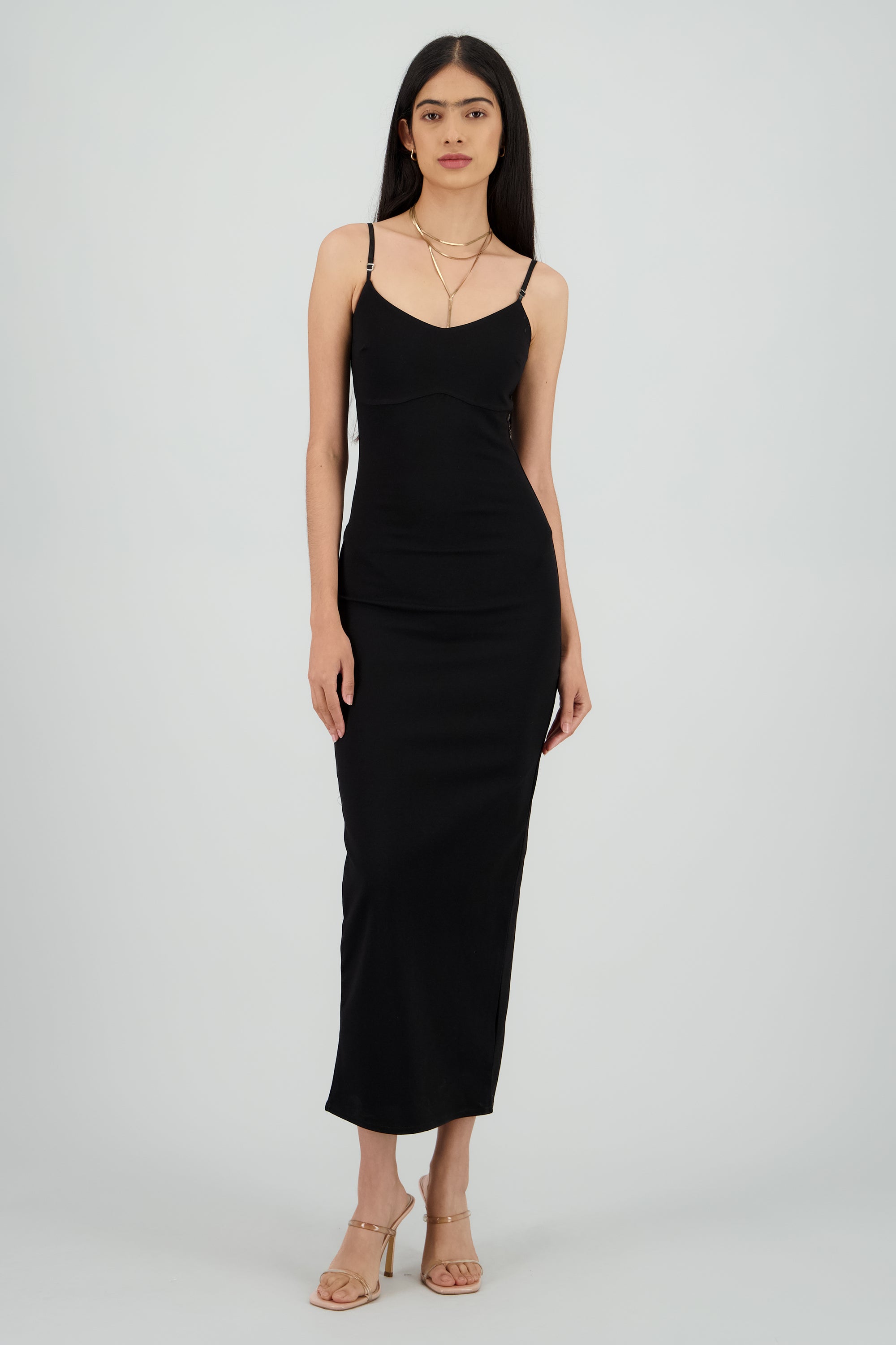 Maxi vestido bodycon liso NEGRO