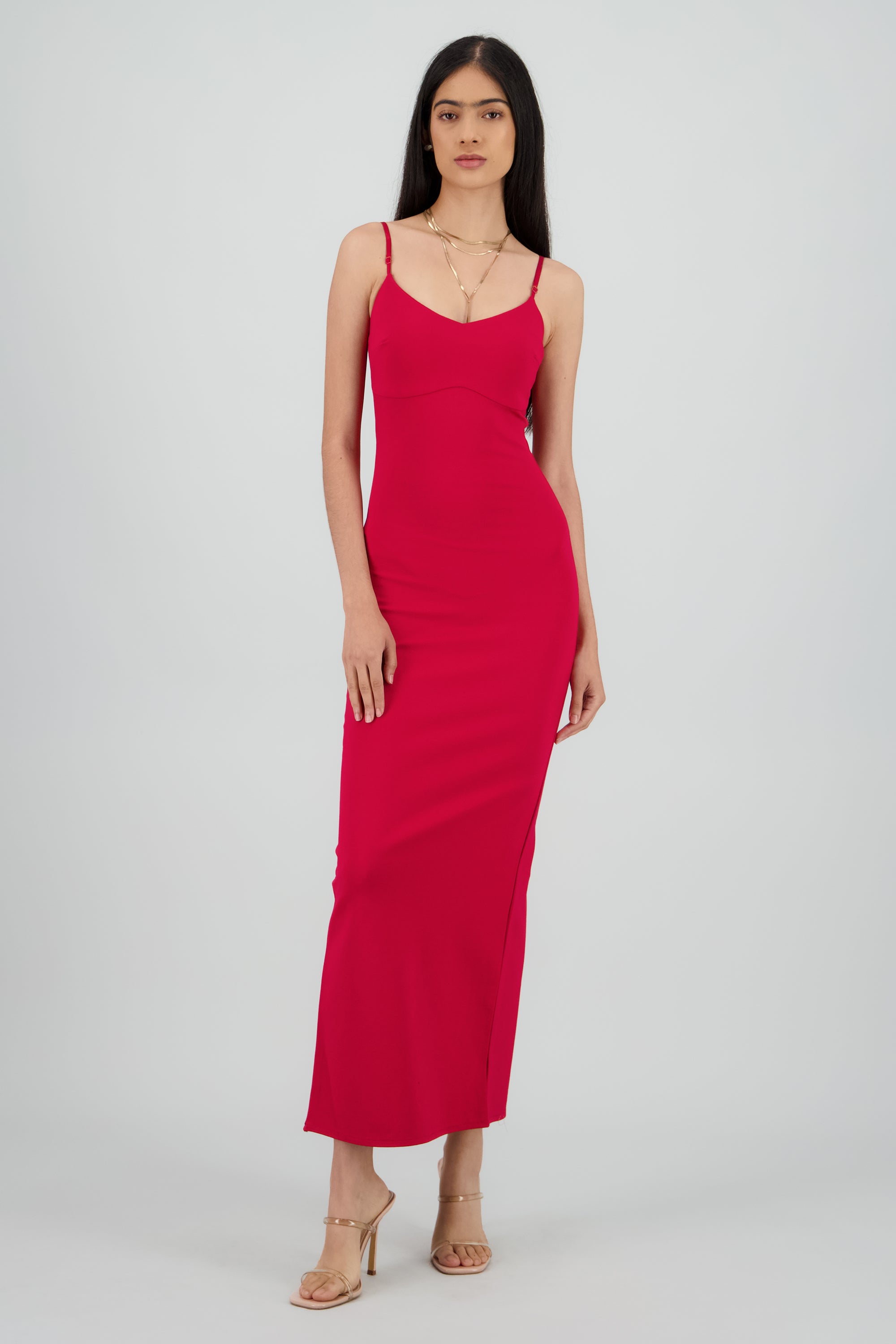 Maxi vestido bodycon liso ROJO