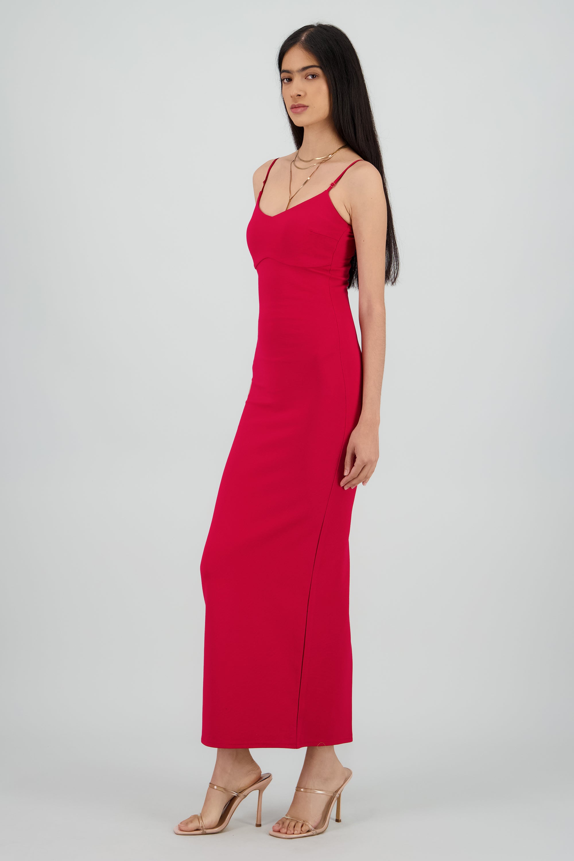 Maxi vestido bodycon liso ROJO