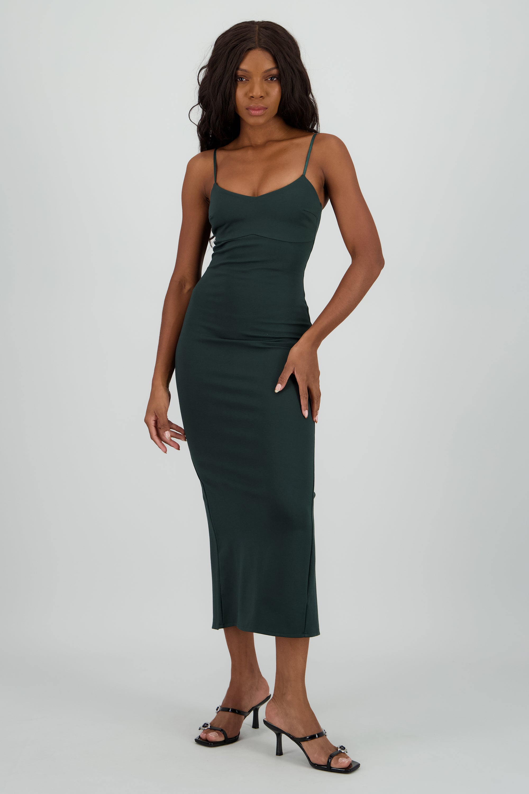 Maxi vestido bodycon liso VERDE CAZADOR