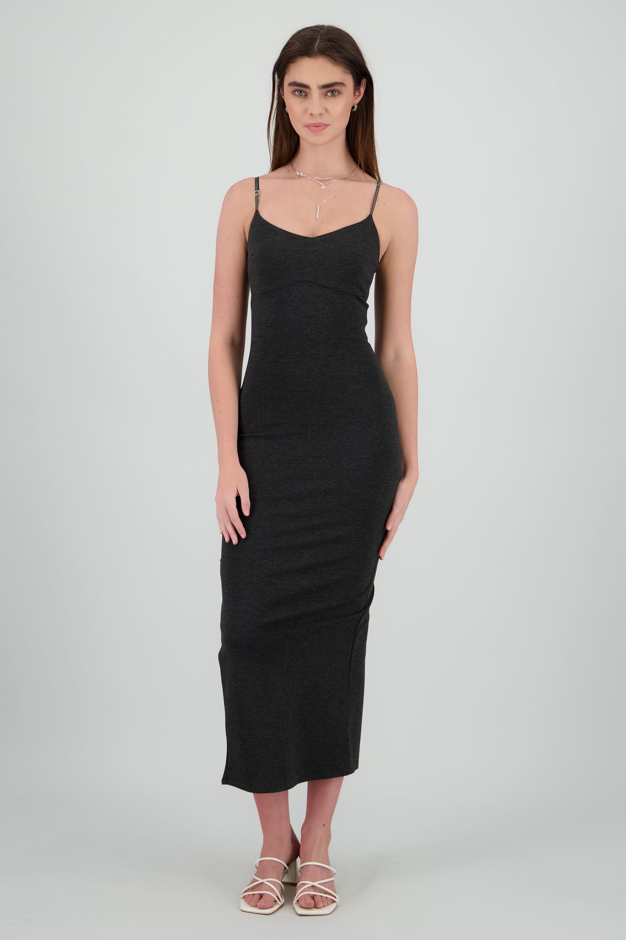Maxi vestido bodycon liso GRIS OBSCURO