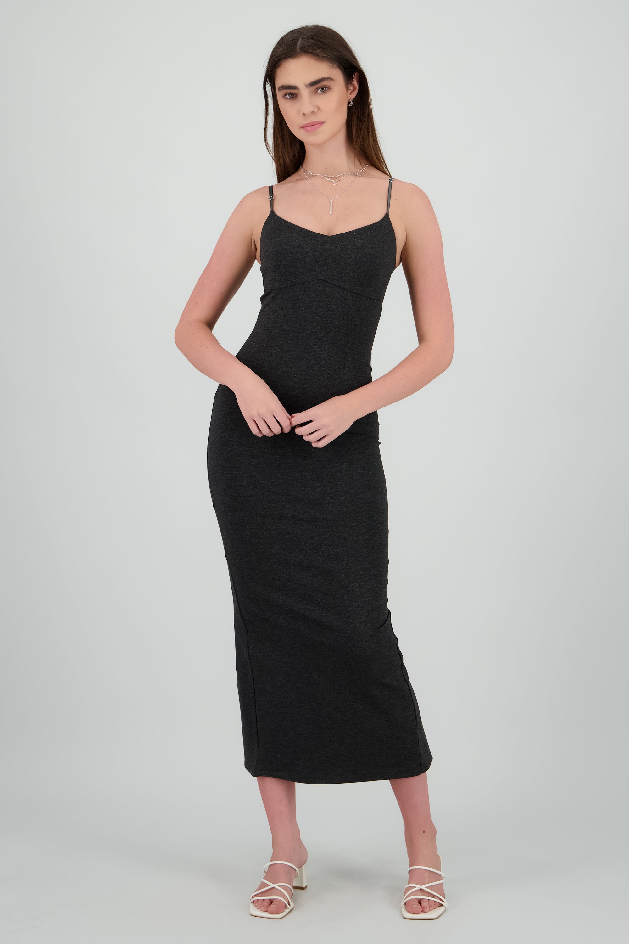 Maxi vestido bodycon liso GRIS OBSCURO