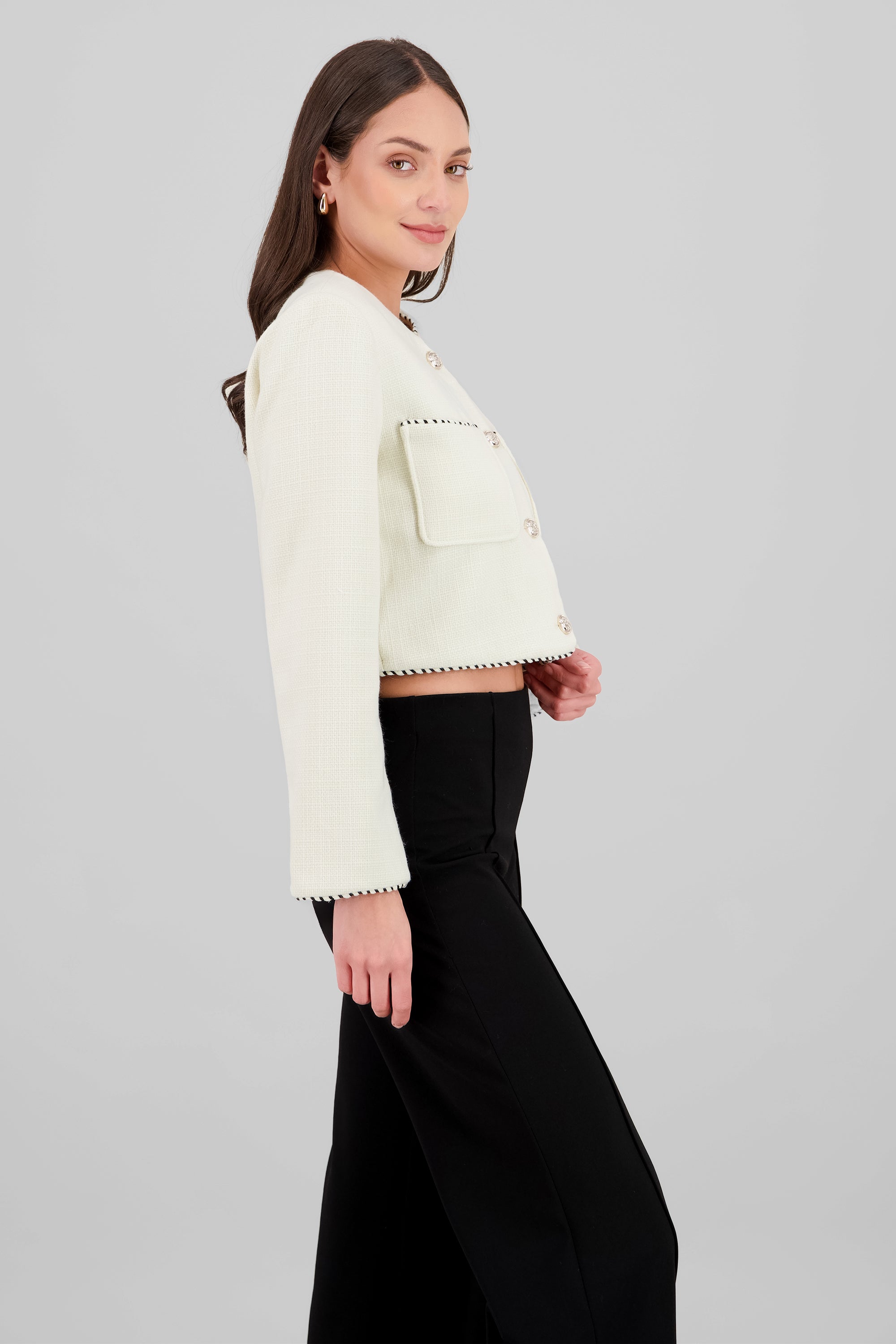 Saco tweed detalle contraste color Hypsters HUESO COMBO