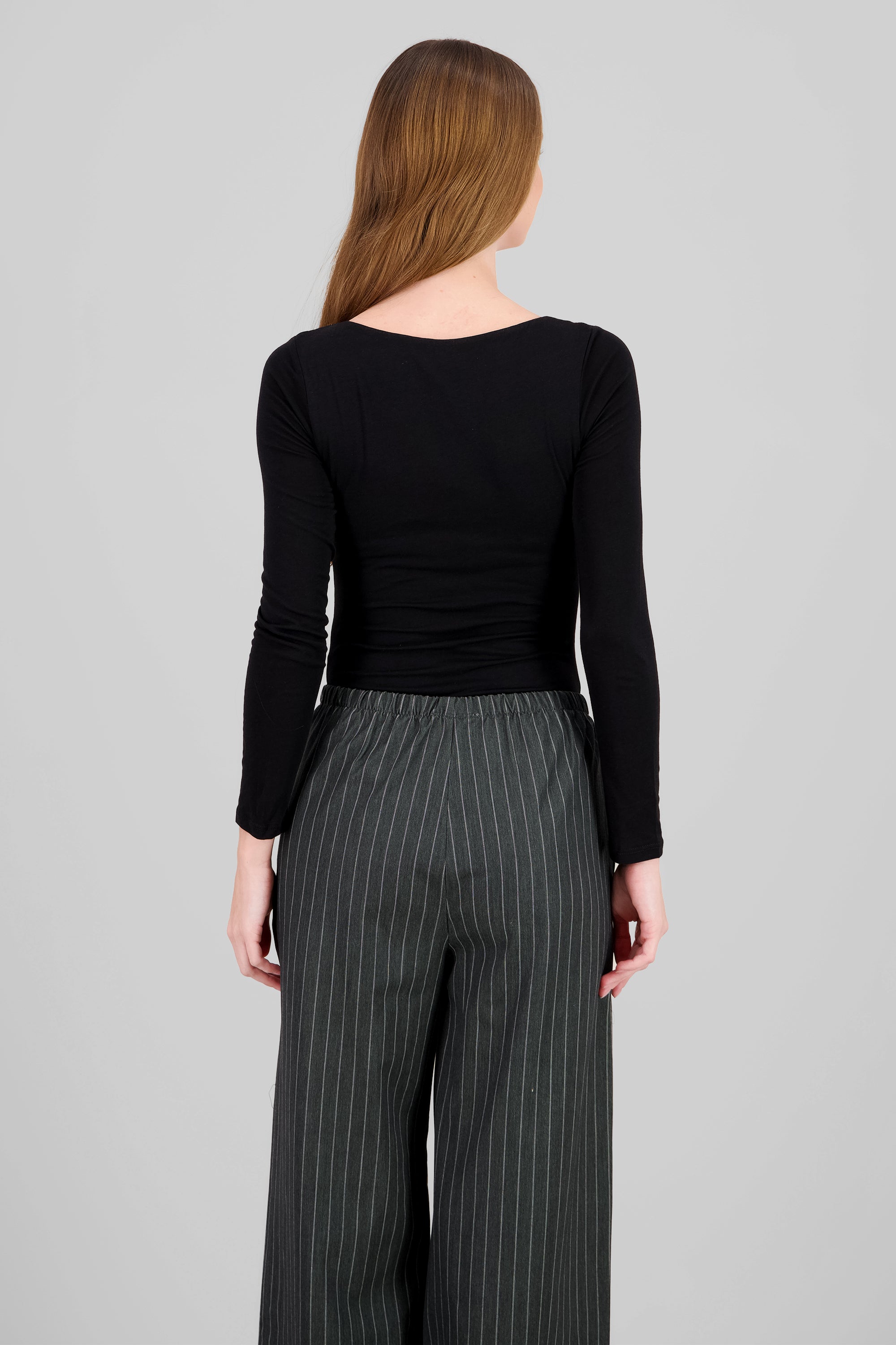 Top doble tela escote cuadrado manga larga NEGRO