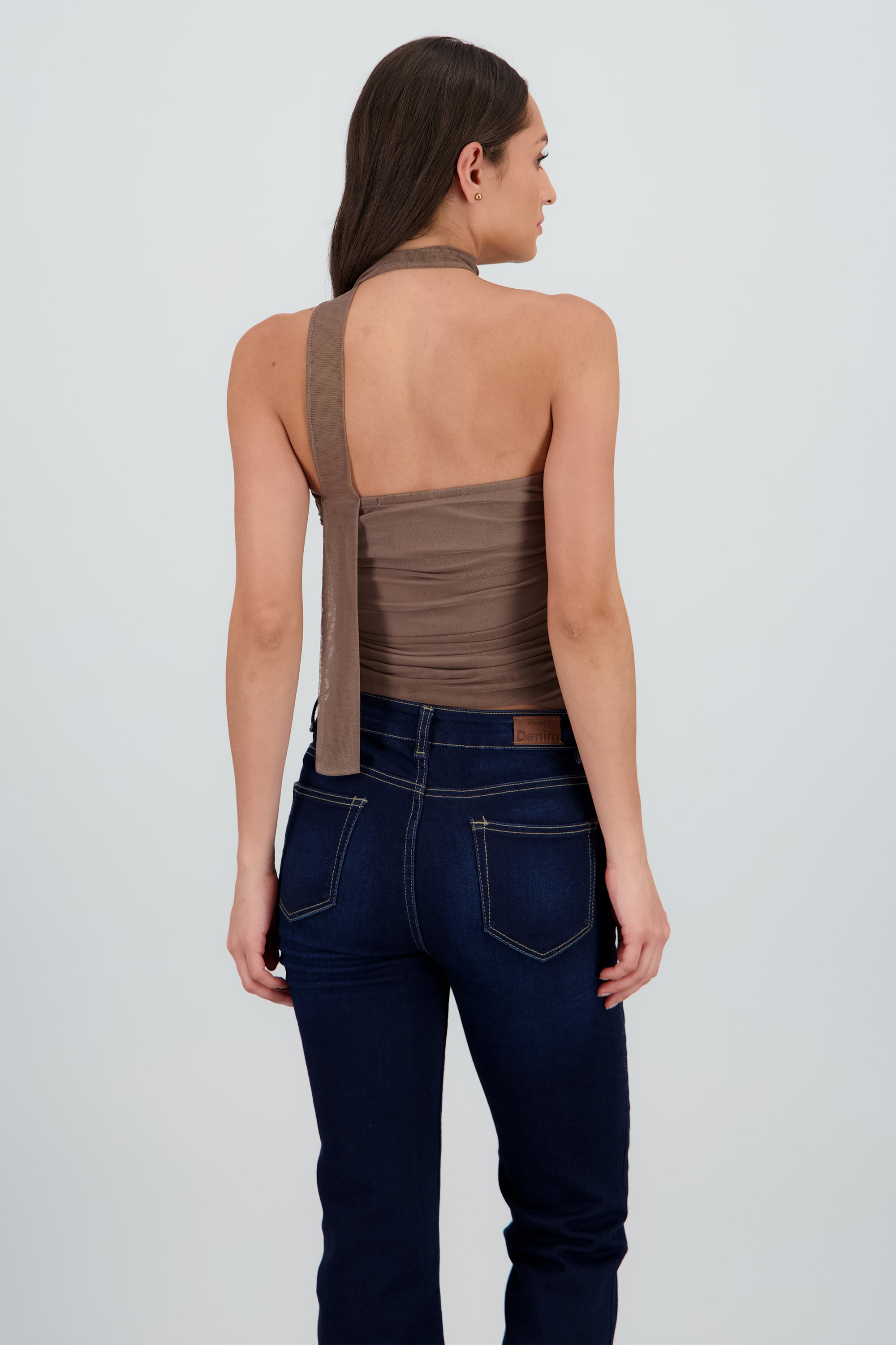 Top tubo drapeado mesh TAUPE