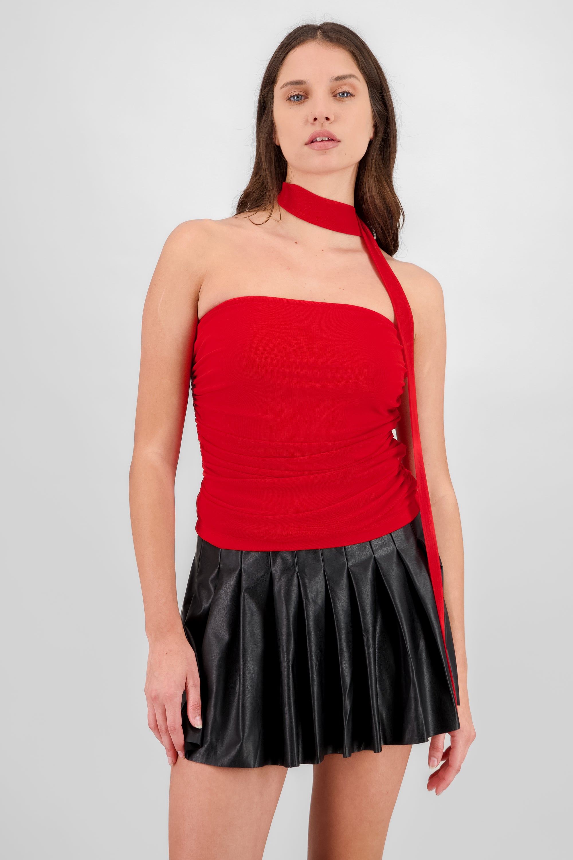 Top tubo drapeado mesh ROJO