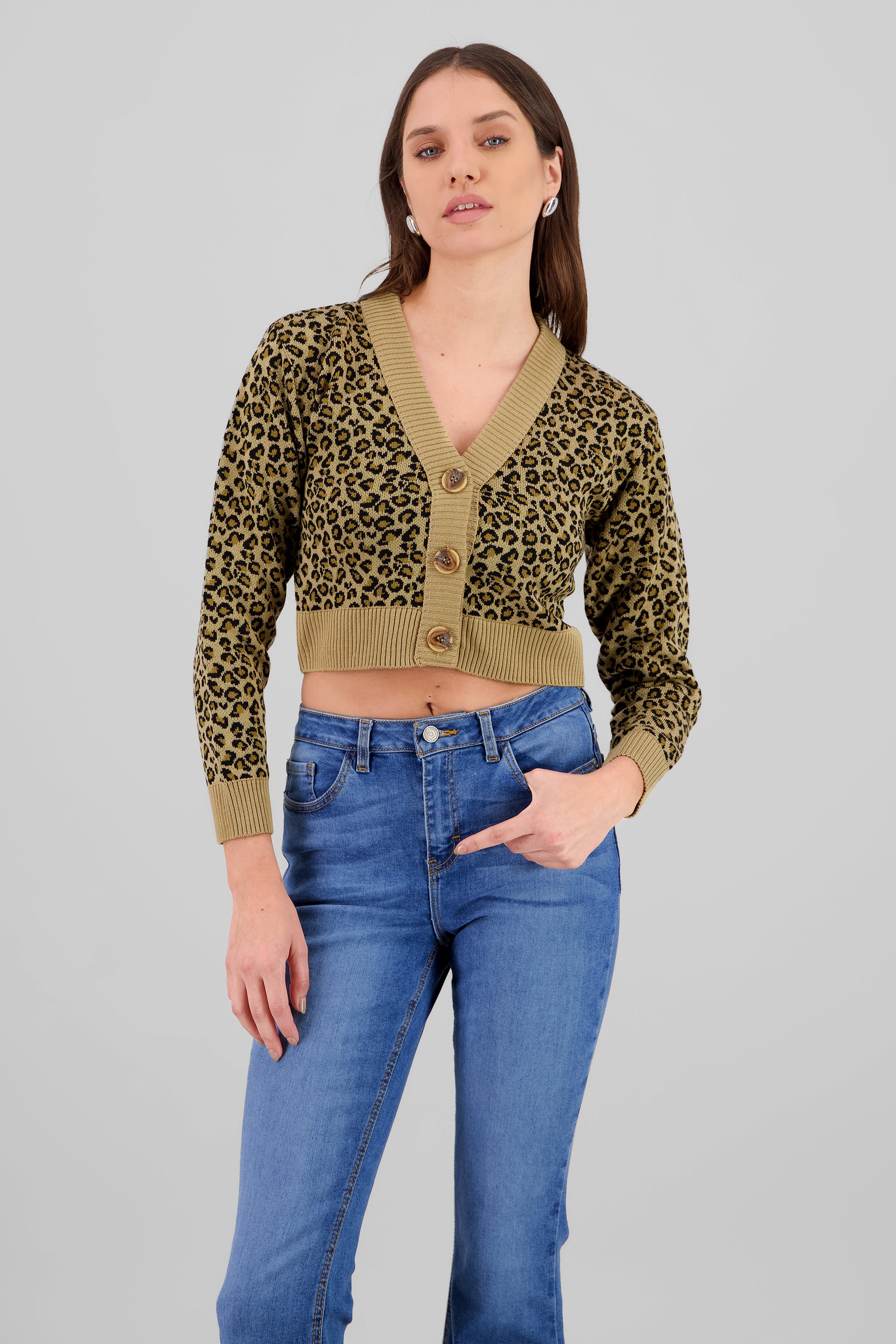 Cardigan tejido animal print detalle botones CAFE COMBO