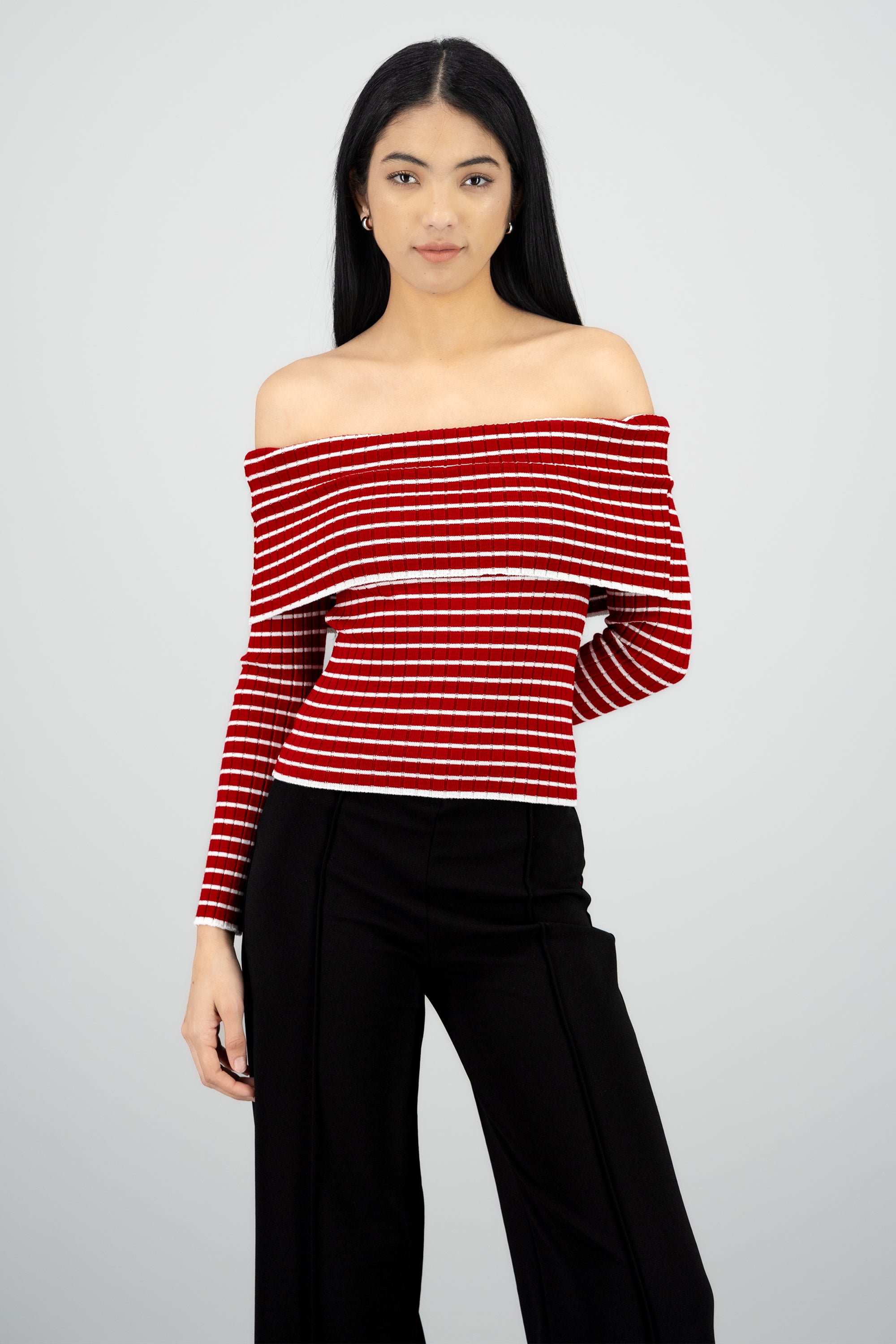 Top manga larga off shoulder textura ROJO COMBO