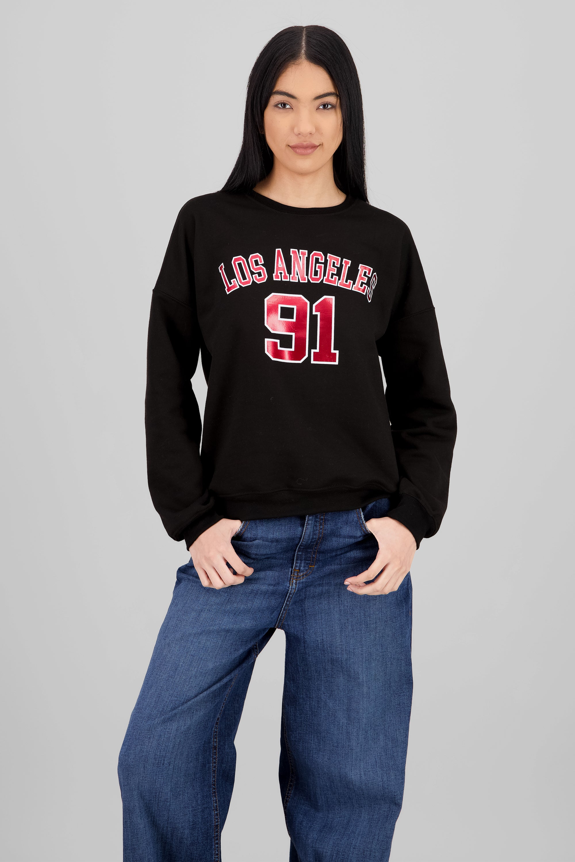 Sudadera cuello redondo los angeles foil NEGRO