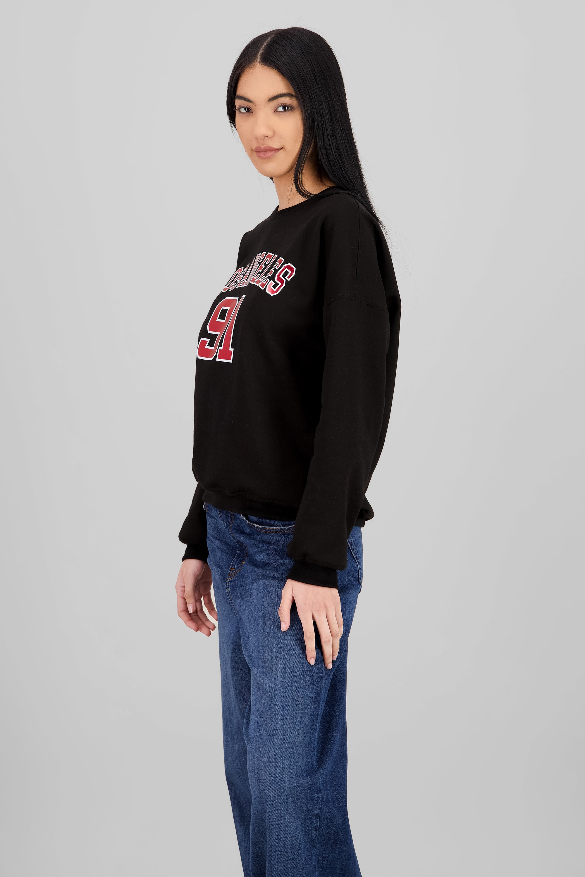 Sudadera cuello redondo los angeles foil NEGRO