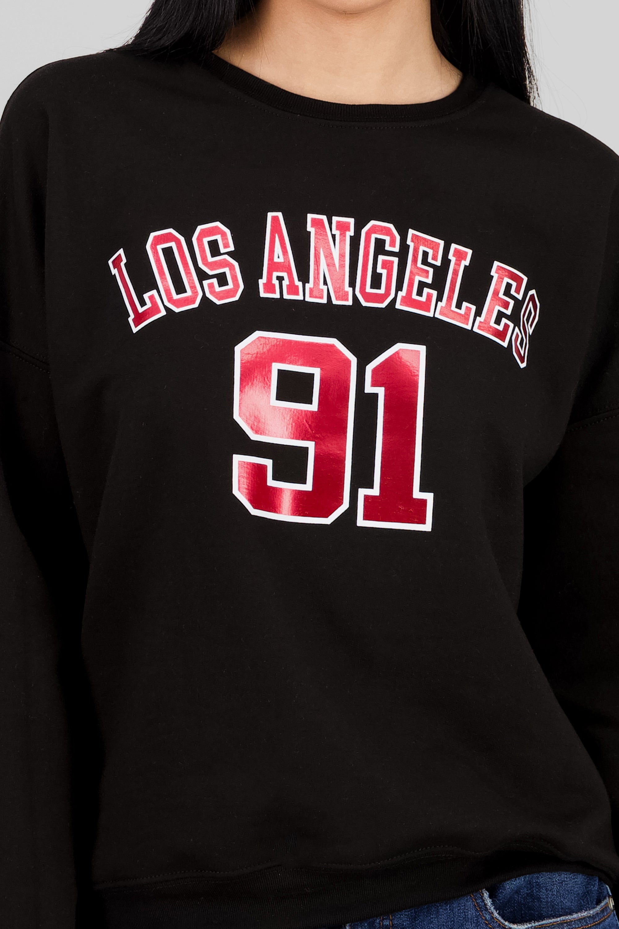 Sudadera cuello redondo los angeles foil NEGRO
