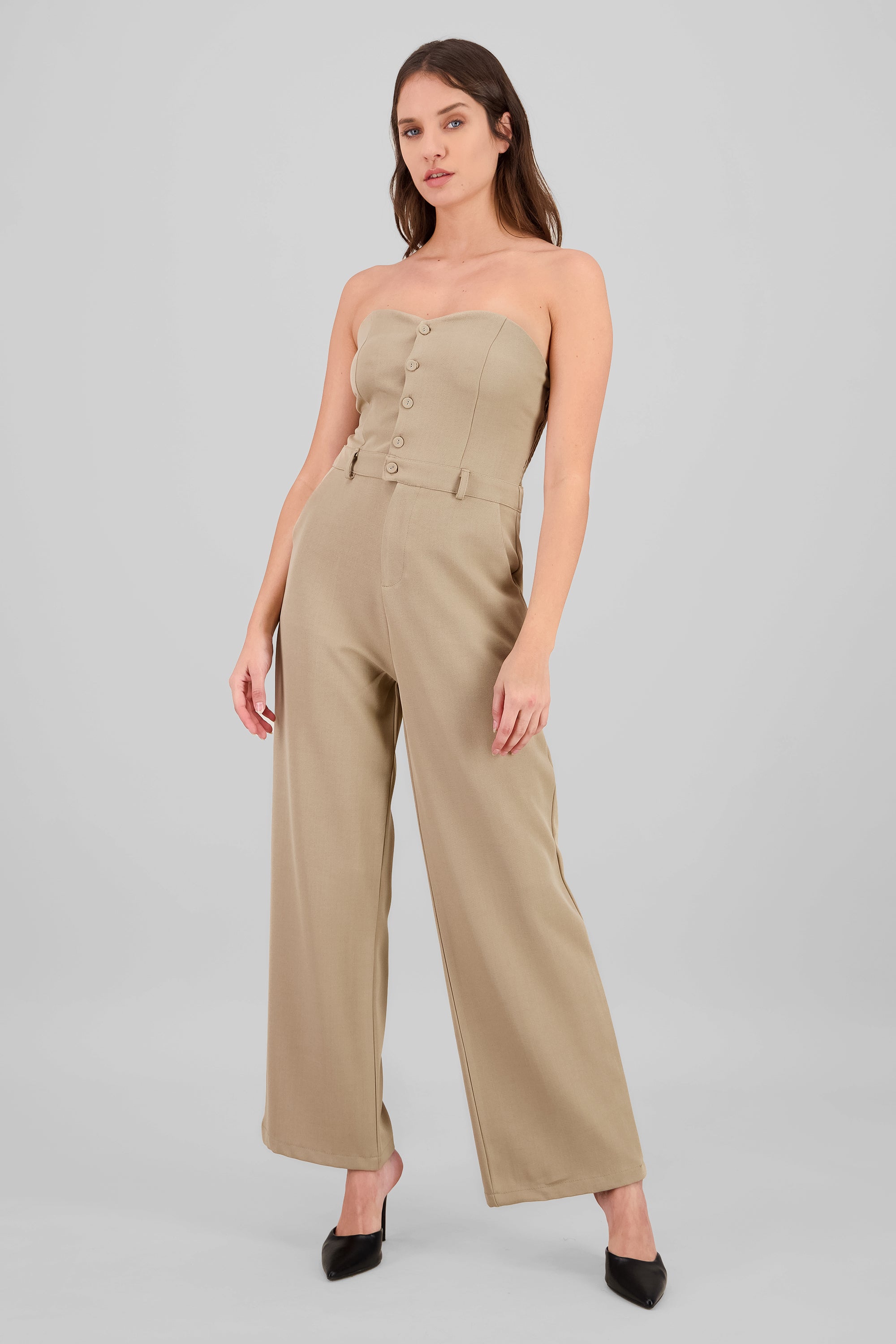 Jumpsuit strapples con botones HUESO