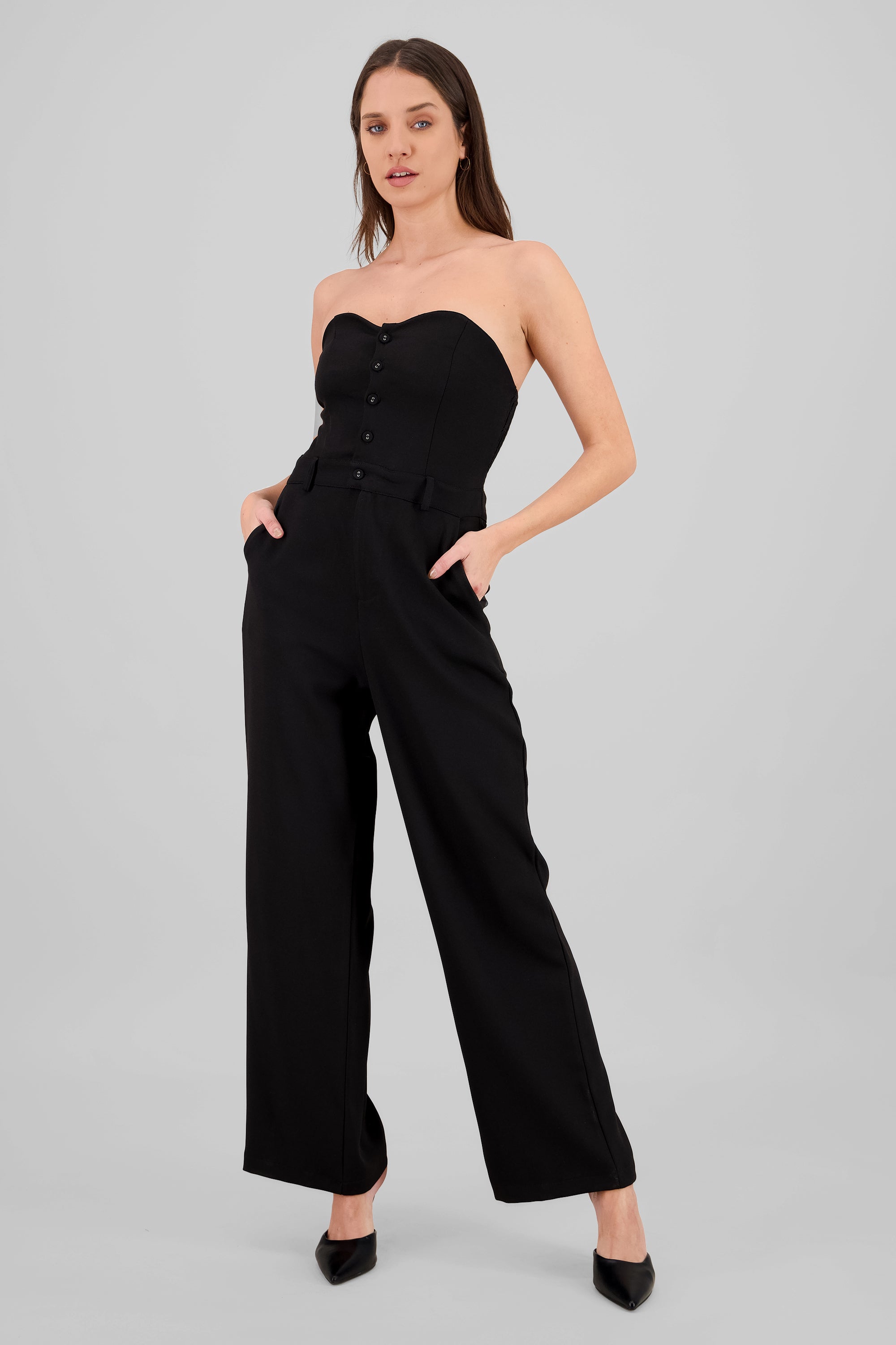 Jumpsuit strapples con botones NEGRO