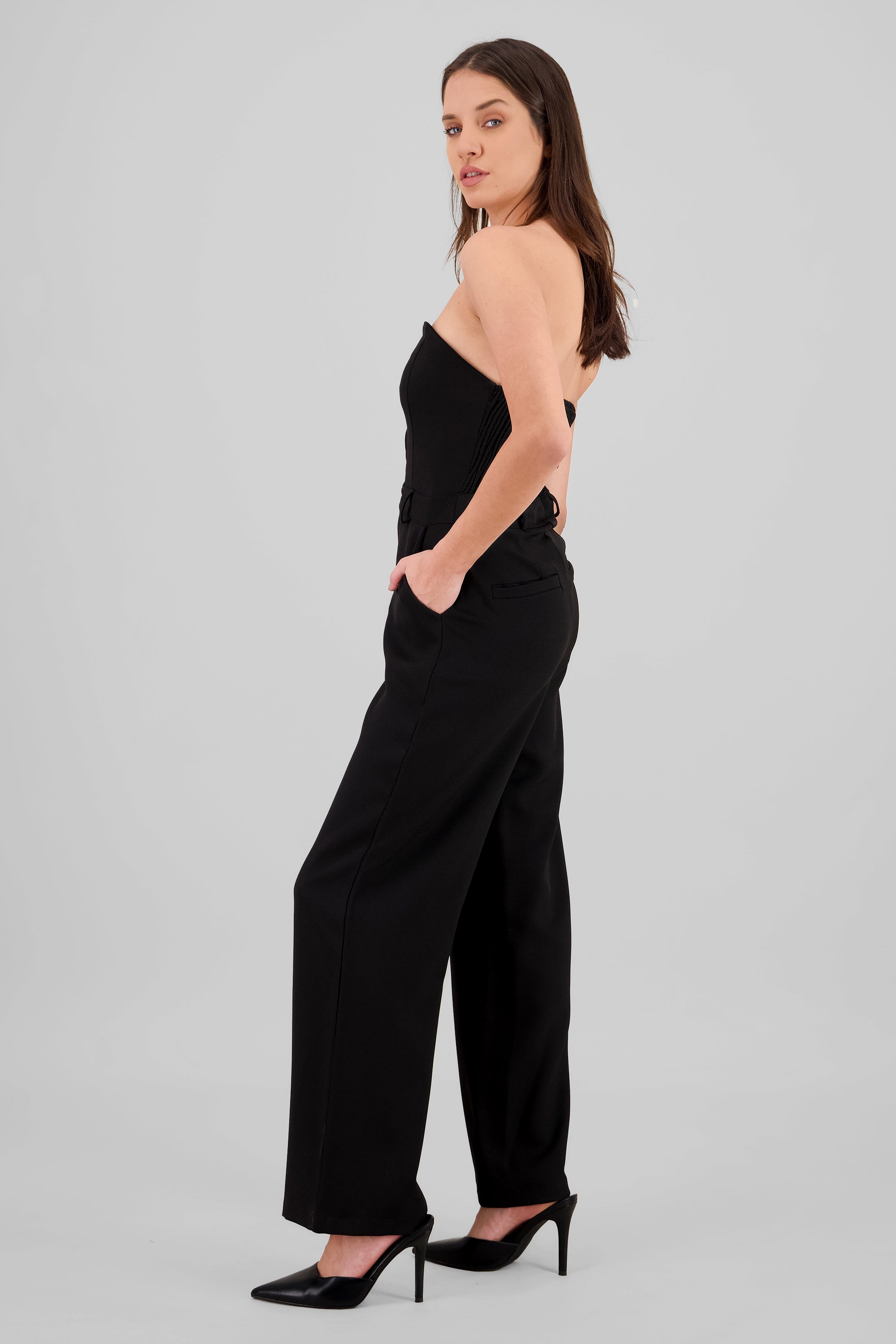 Jumpsuit strapples con botones NEGRO
