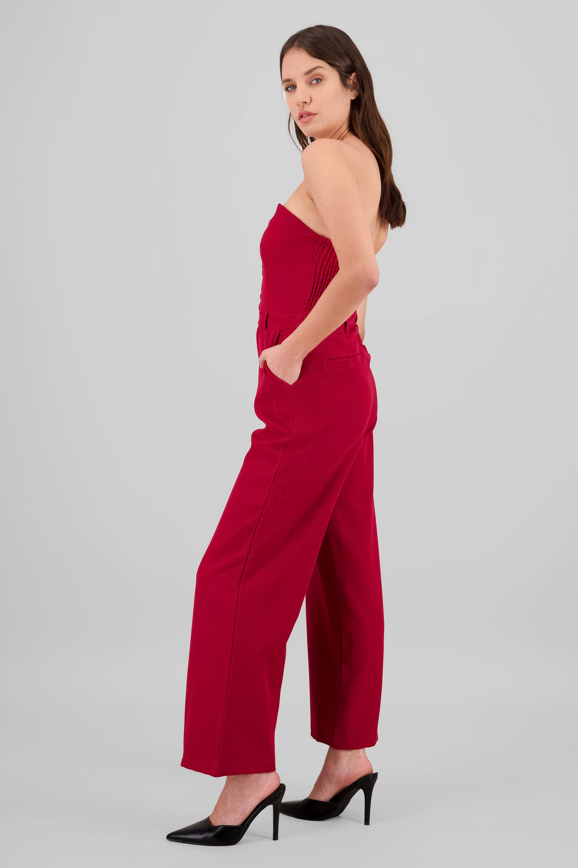 Jumpsuit strapples con botones ROJO QUEMADO