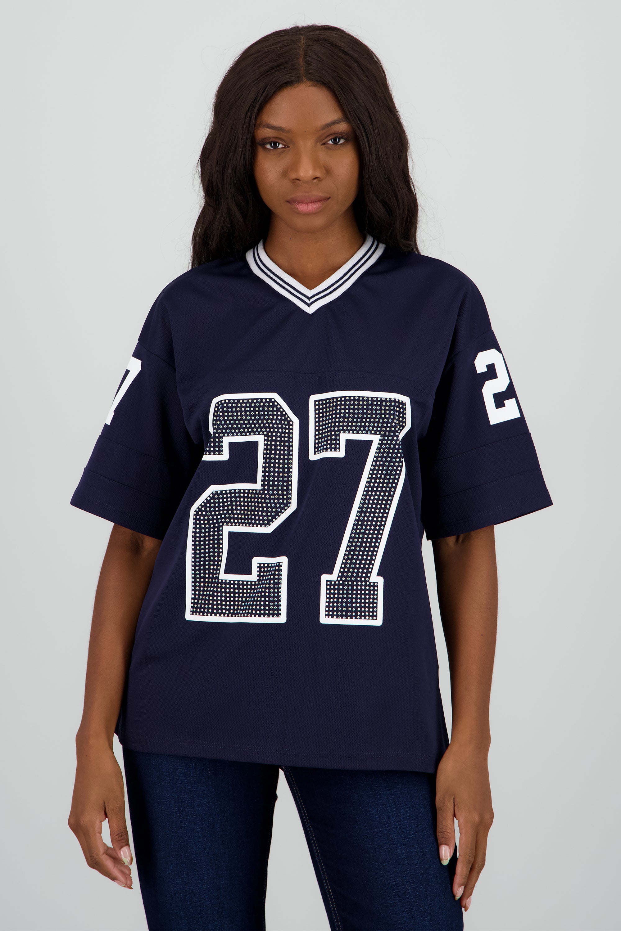 Playera deportiva numero brillos MARINO