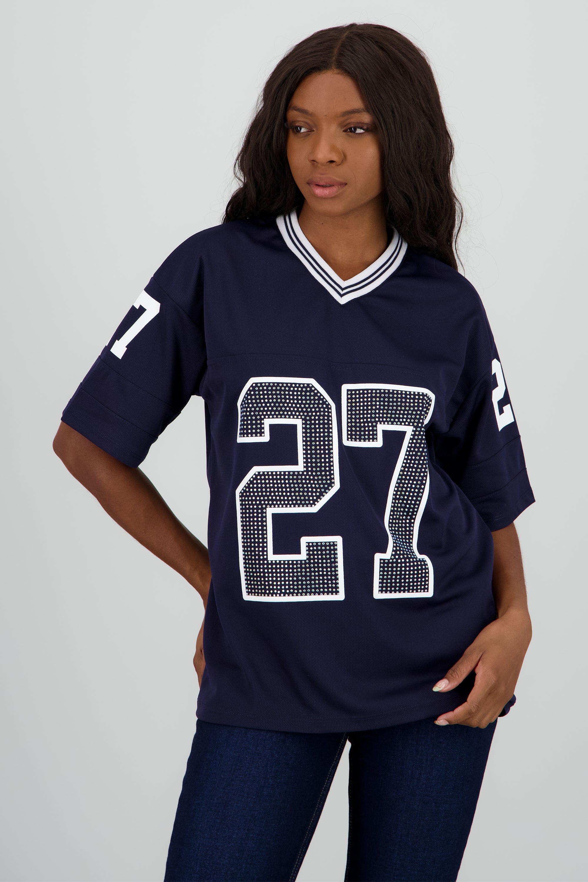 Playera deportiva numero brillos MARINO