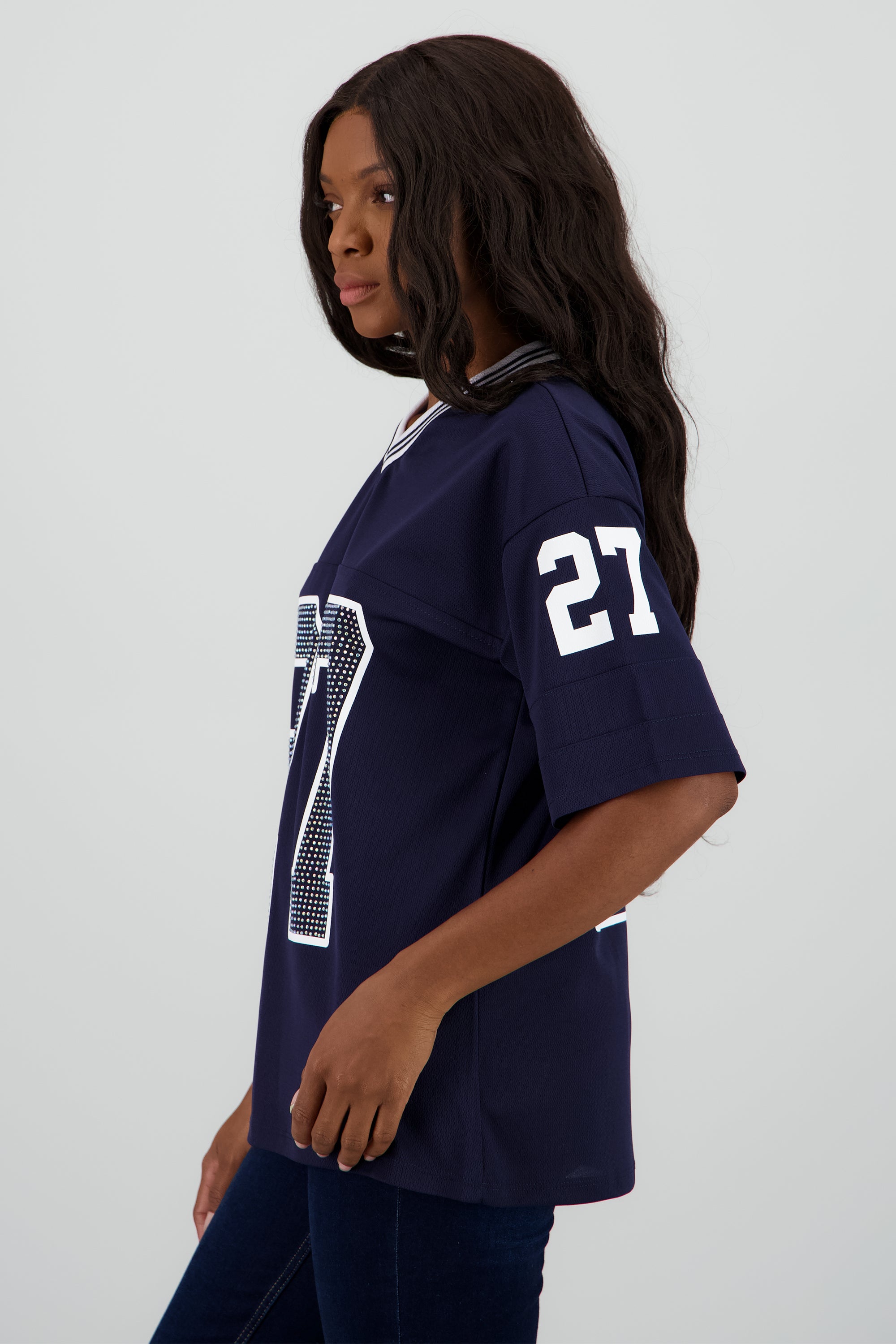 Playera deportiva numero brillos MARINO