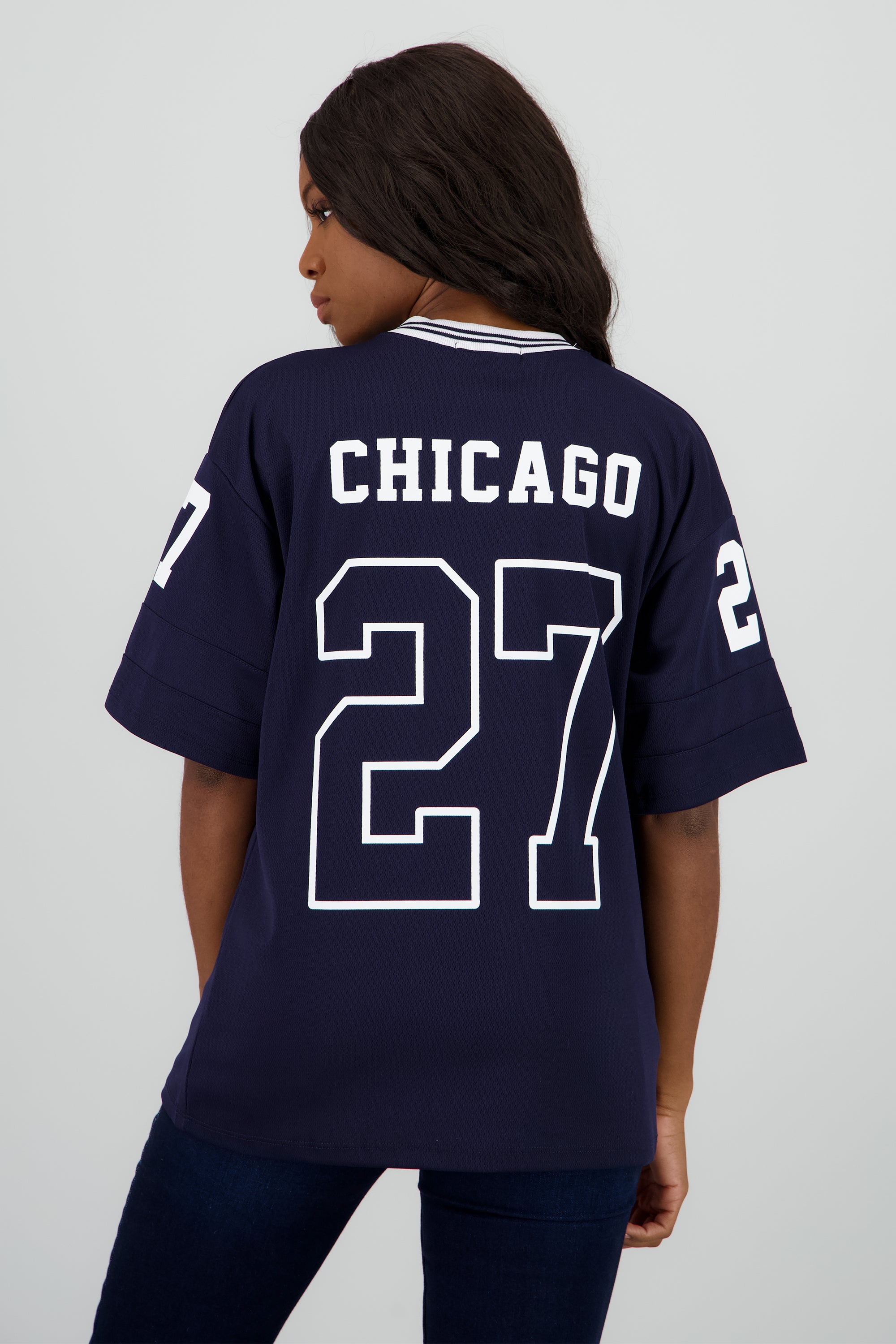 Playera deportiva numero brillos MARINO