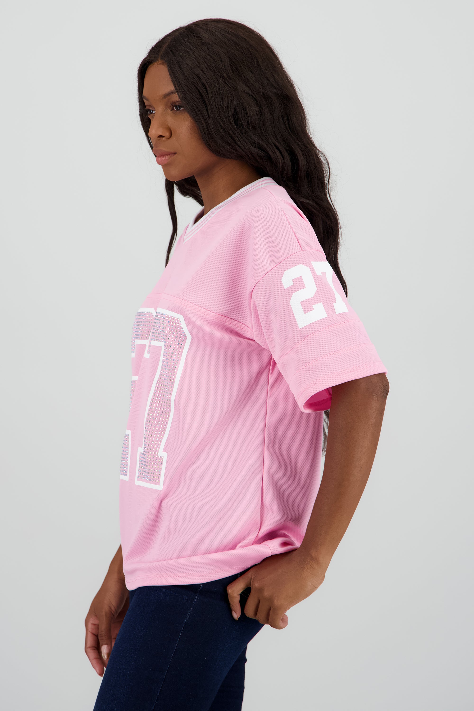 Playera deportiva numero brillos ROSA PASTEL