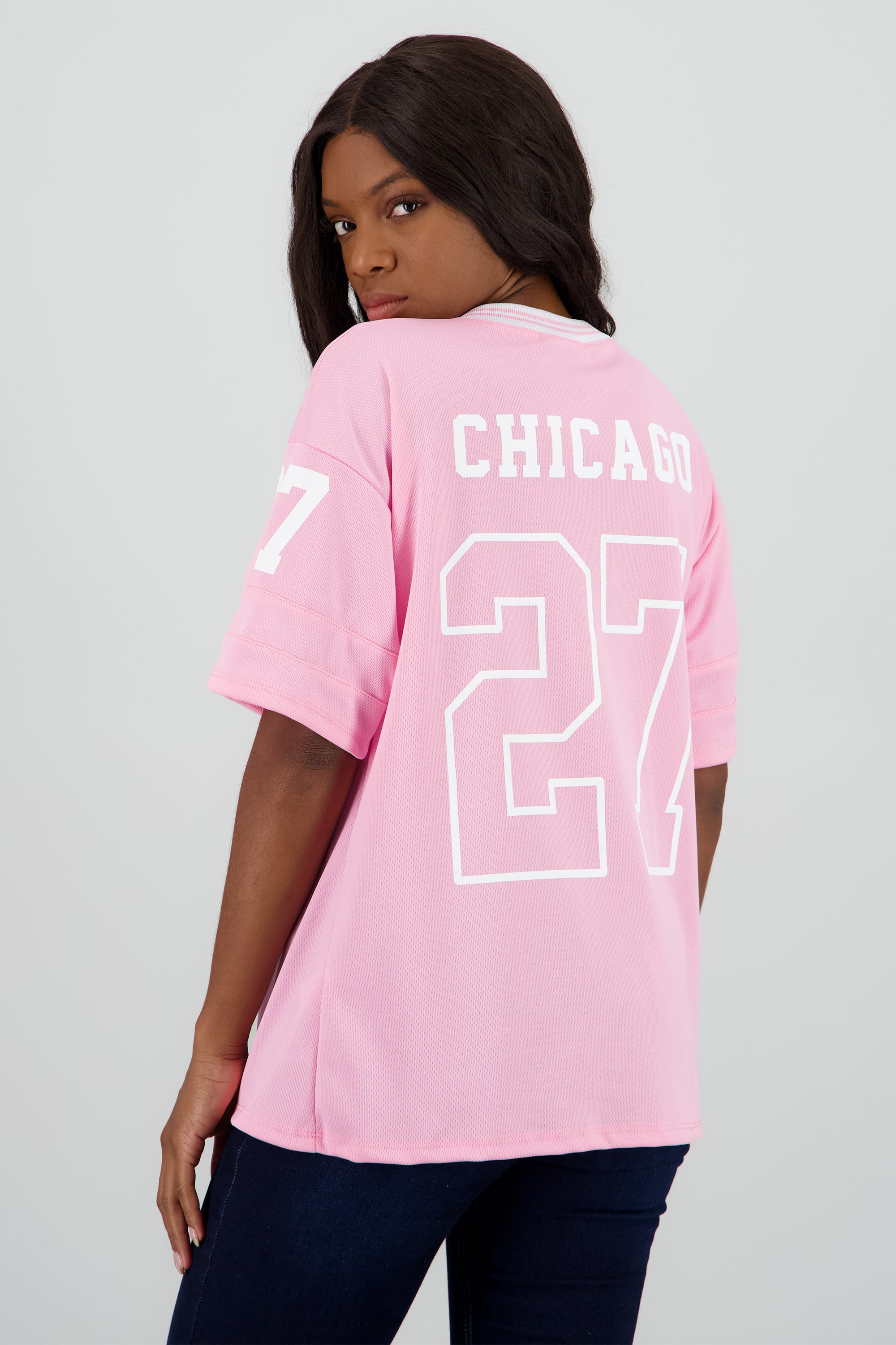 Playera deportiva numero brillos ROSA PASTEL