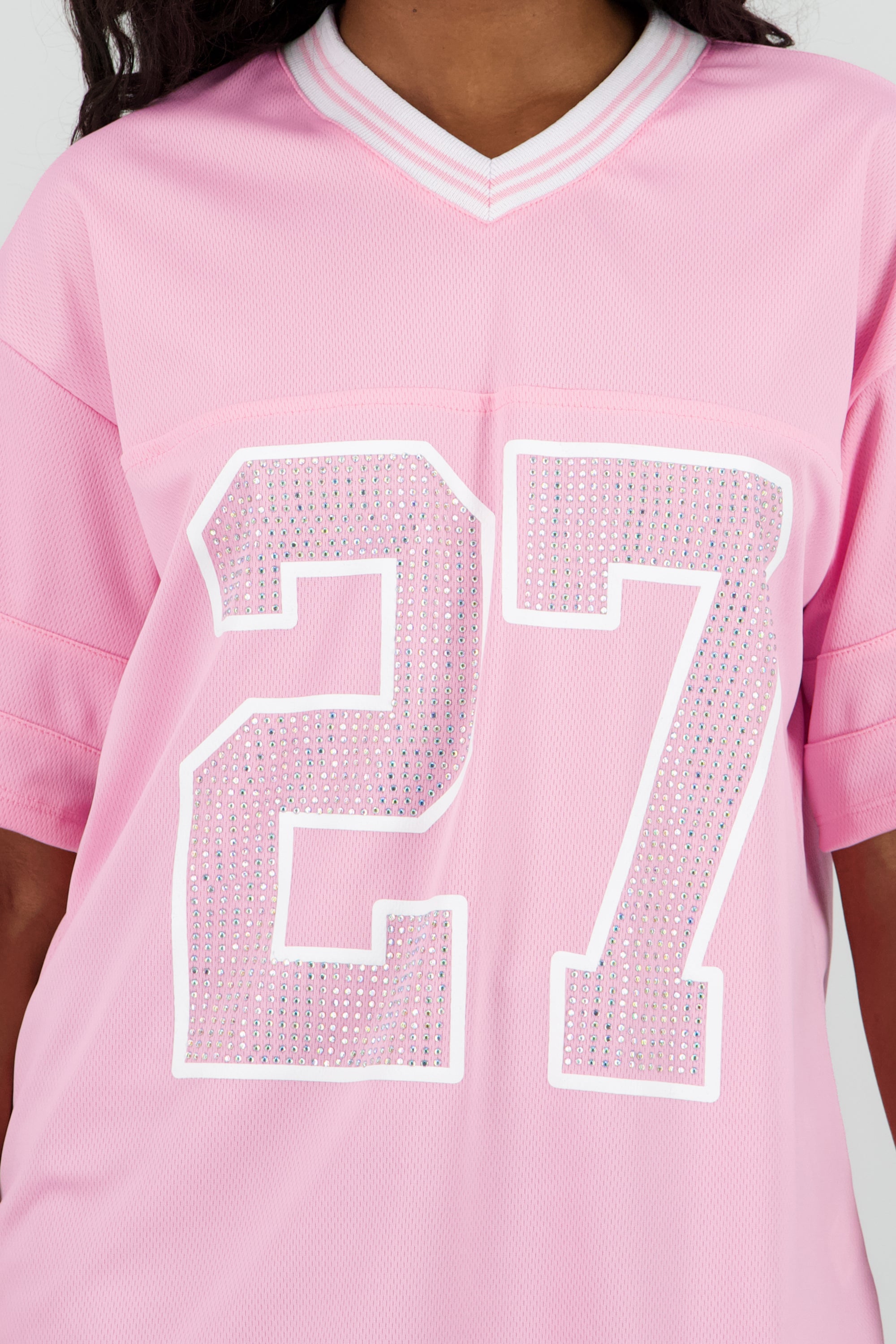 Playera deportiva numero brillos ROSA PASTEL