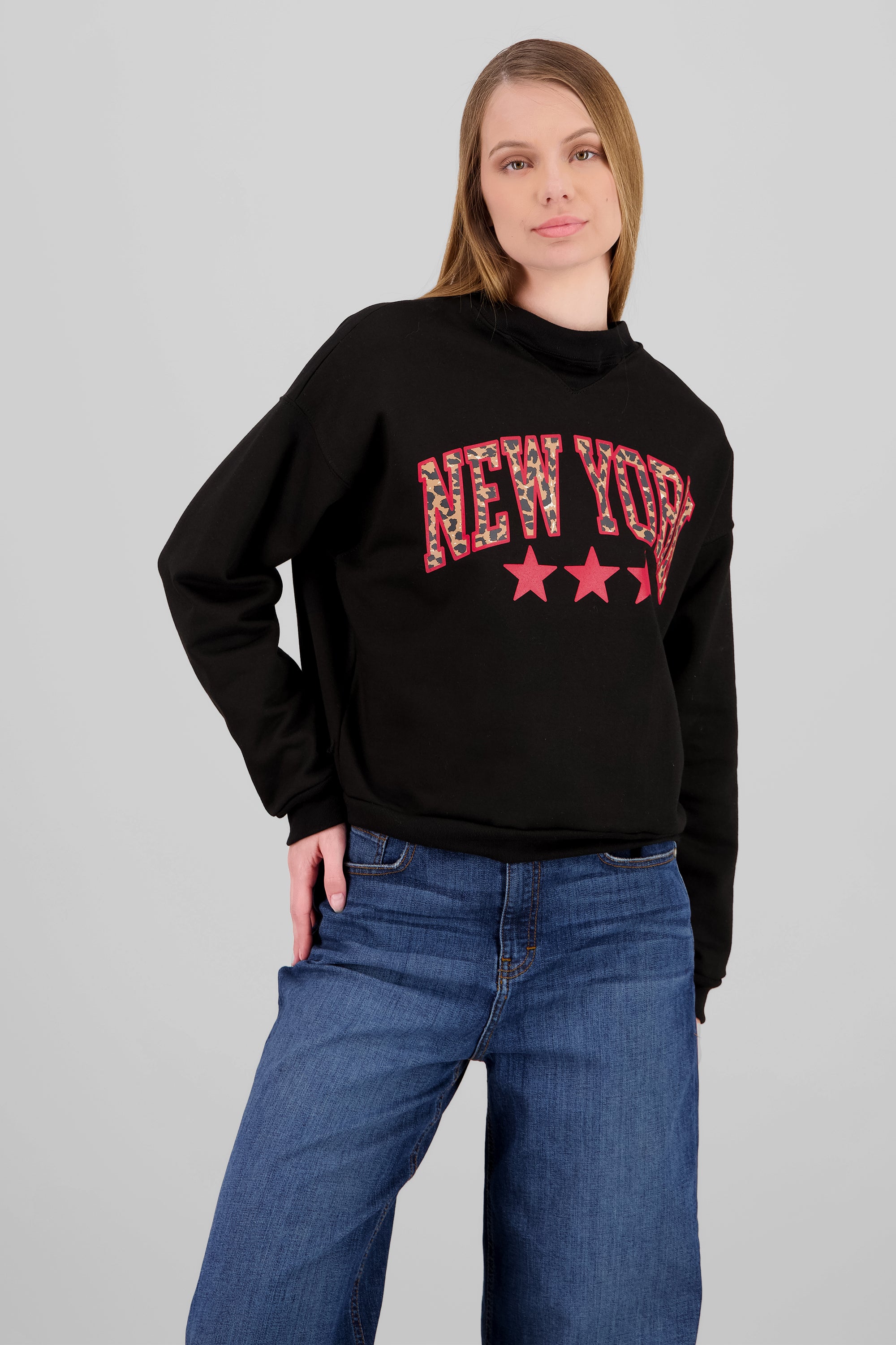 Sudadera cuello redondo ny animal print NEGRO
