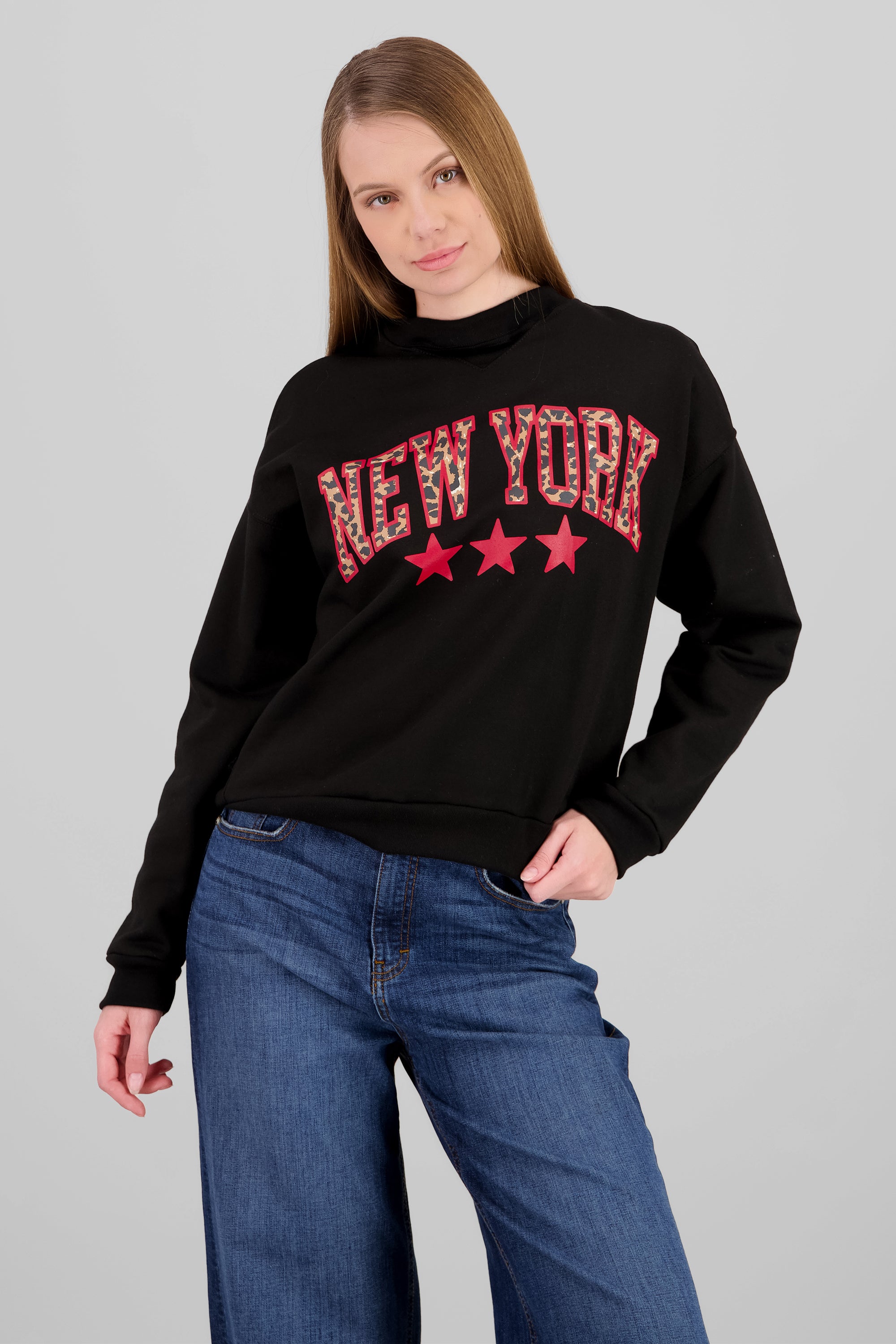 Sudadera cuello redondo ny animal print NEGRO