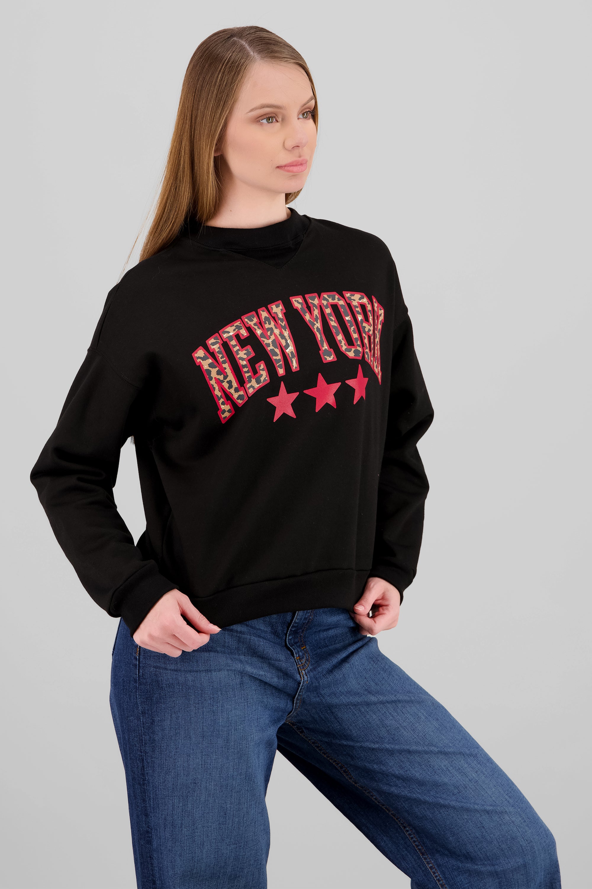 Sudadera cuello redondo ny animal print NEGRO