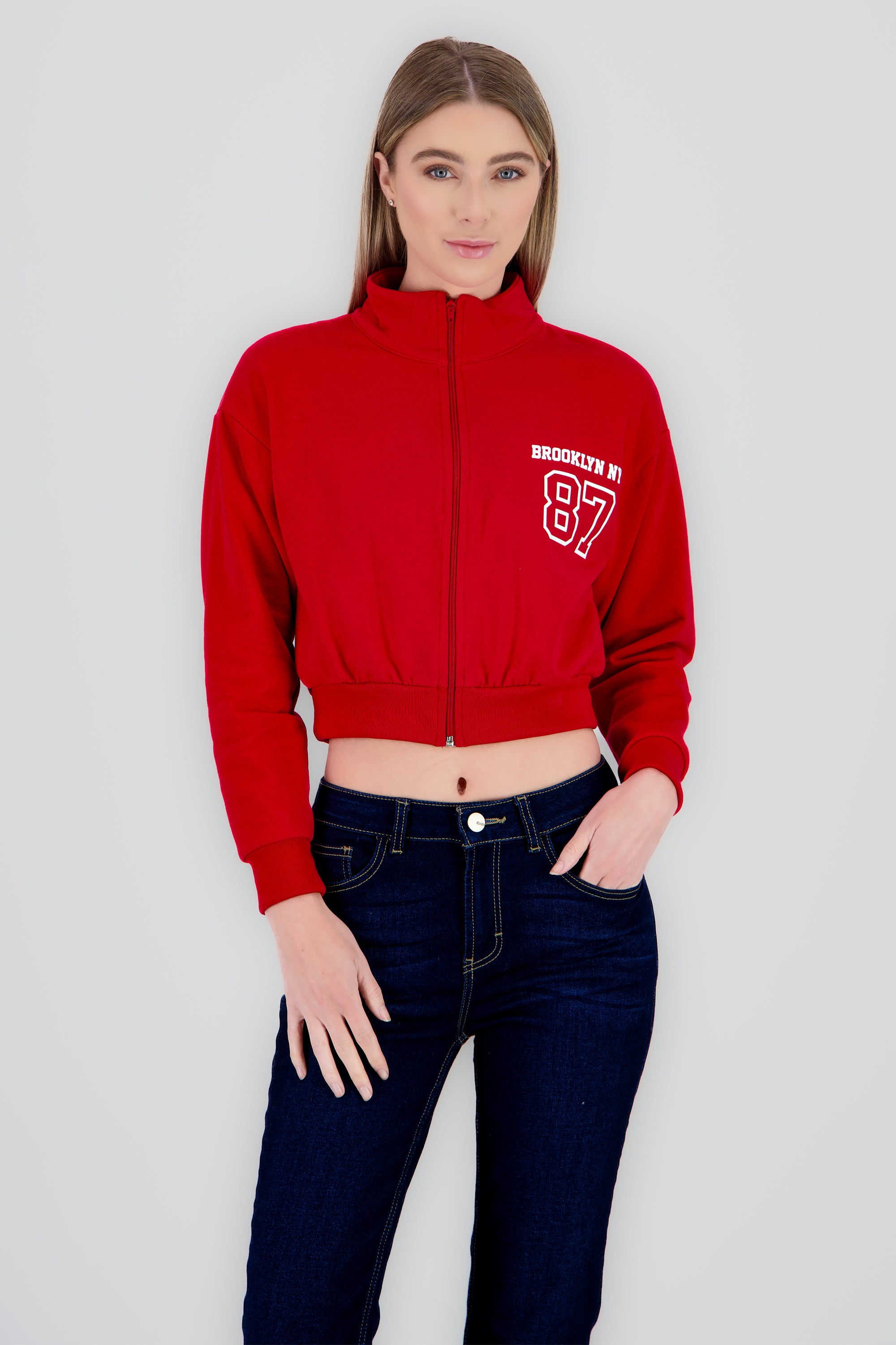 Sudadera brooklyn crop cuello alto ROJO
