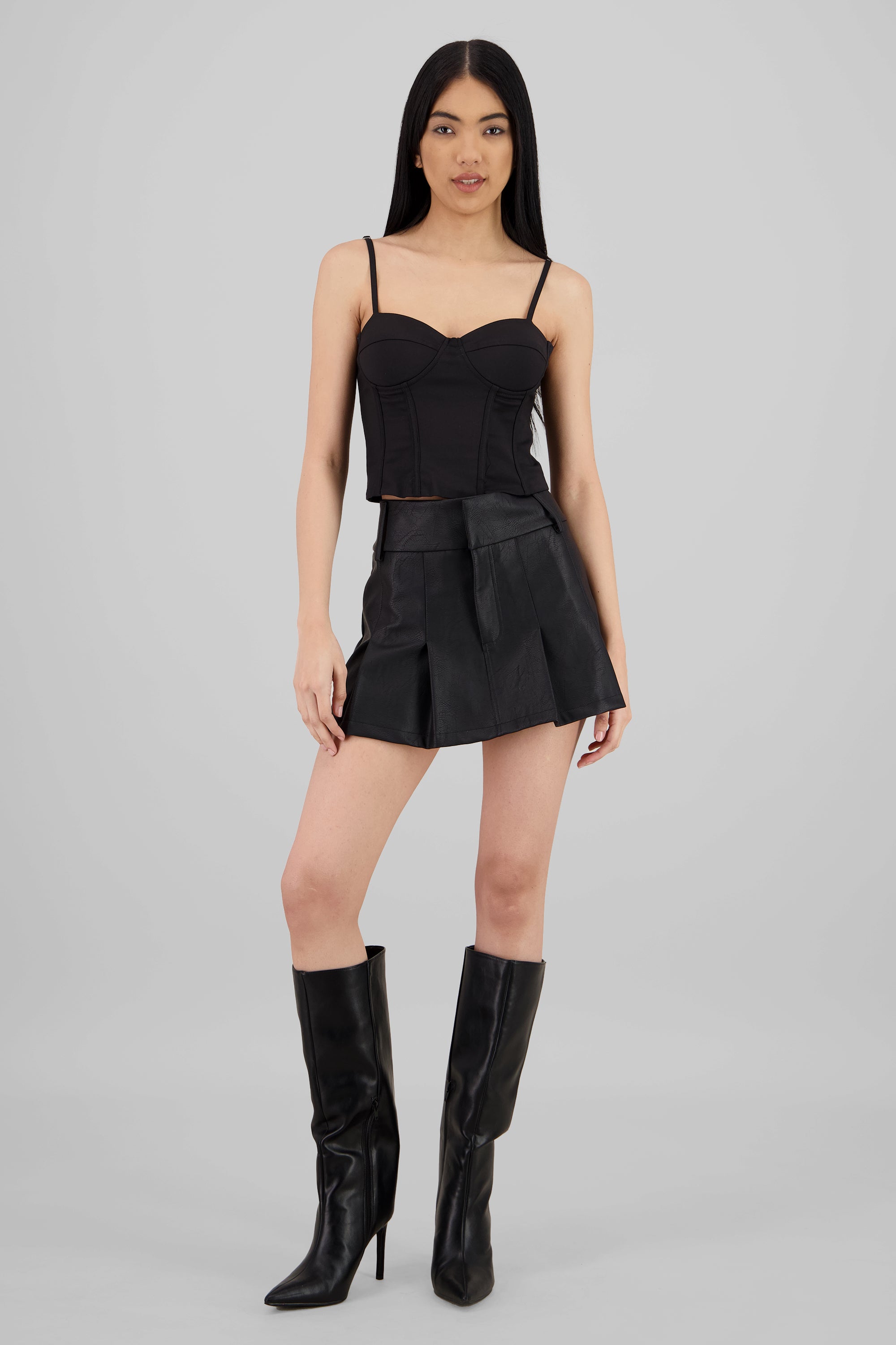 Falda tableada PU NEGRO